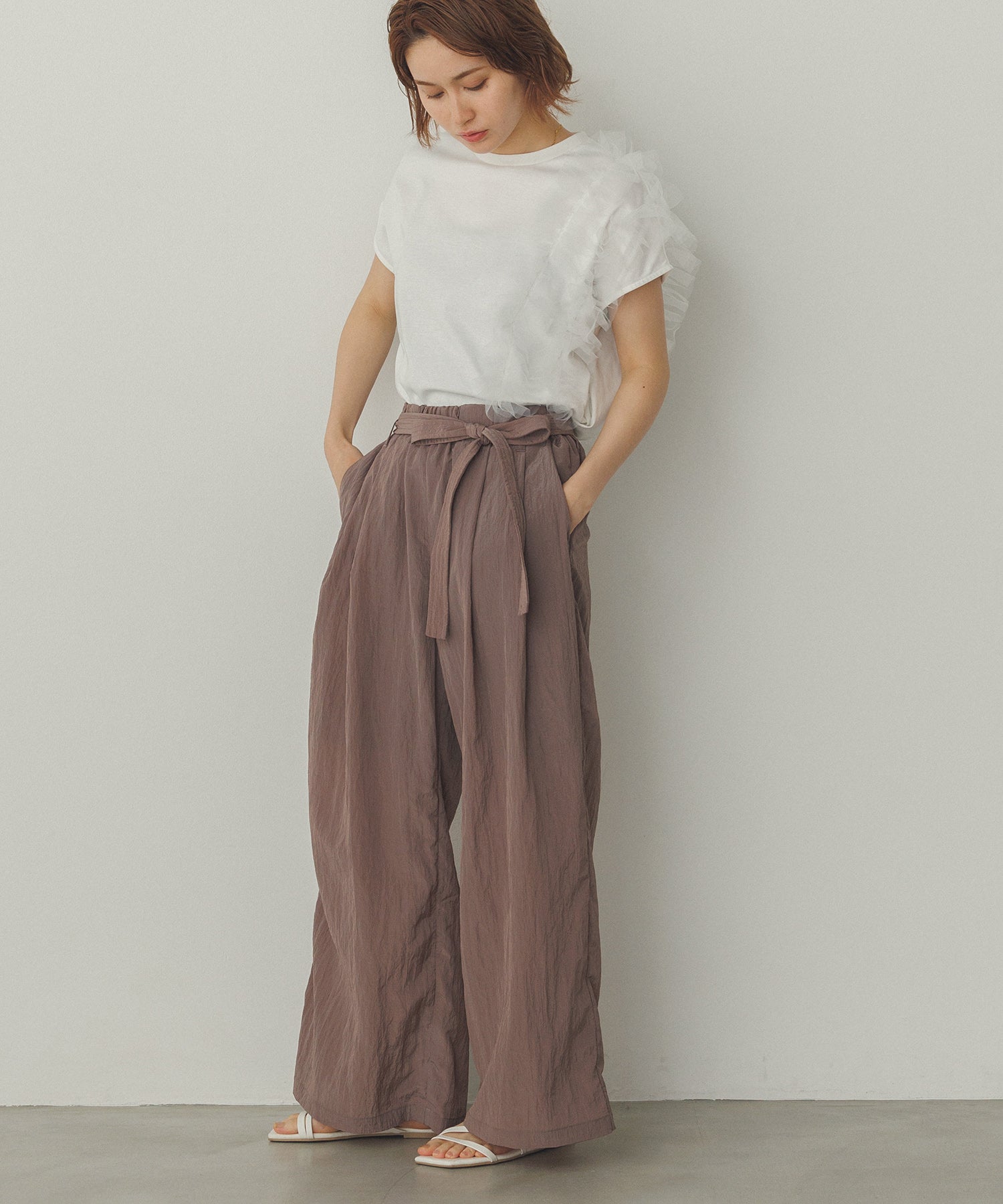 ワッシャー加工 ワイドストレートパンツ