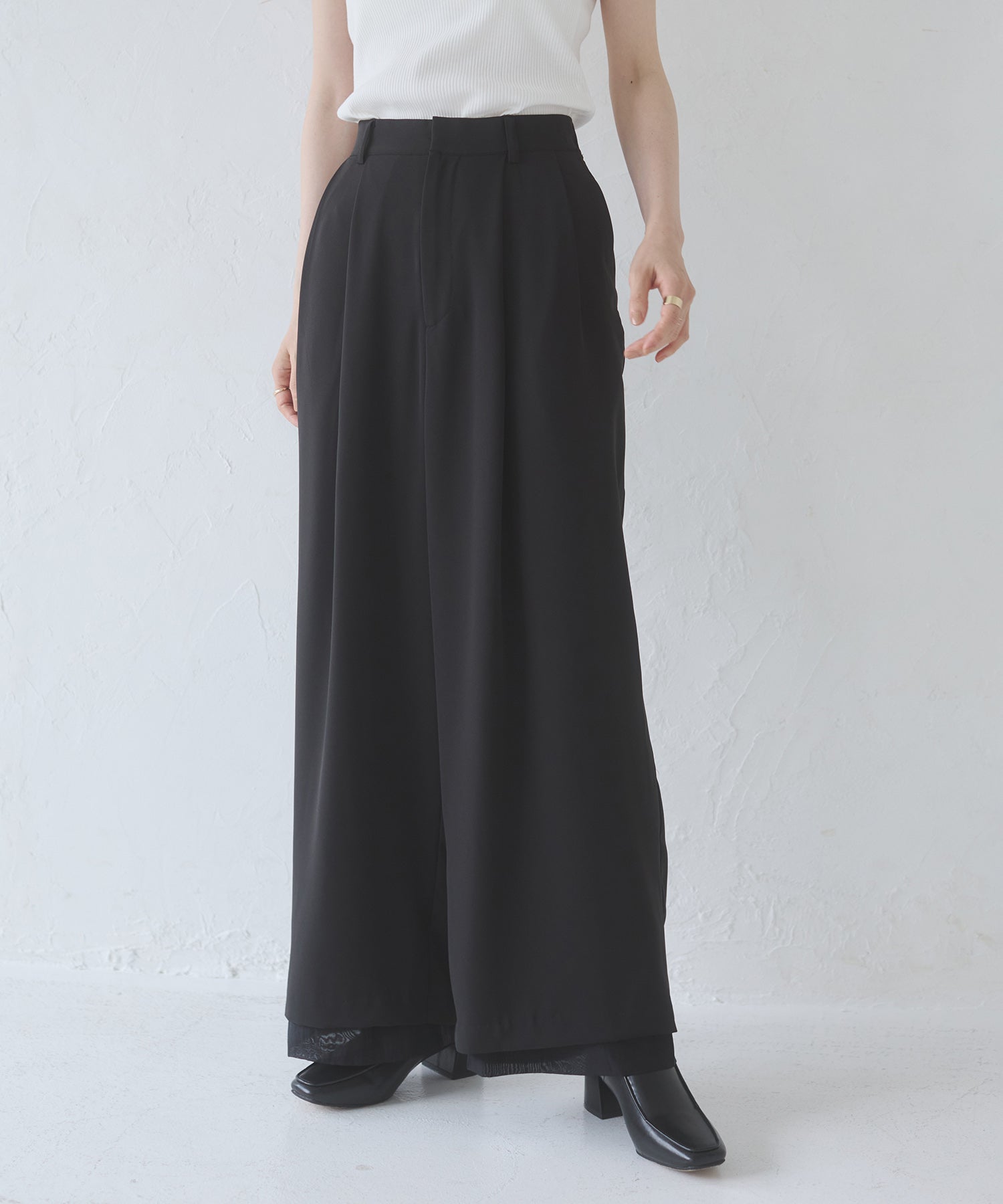 POLY TWILL SHEER WIDE STRAIGHT PANTS