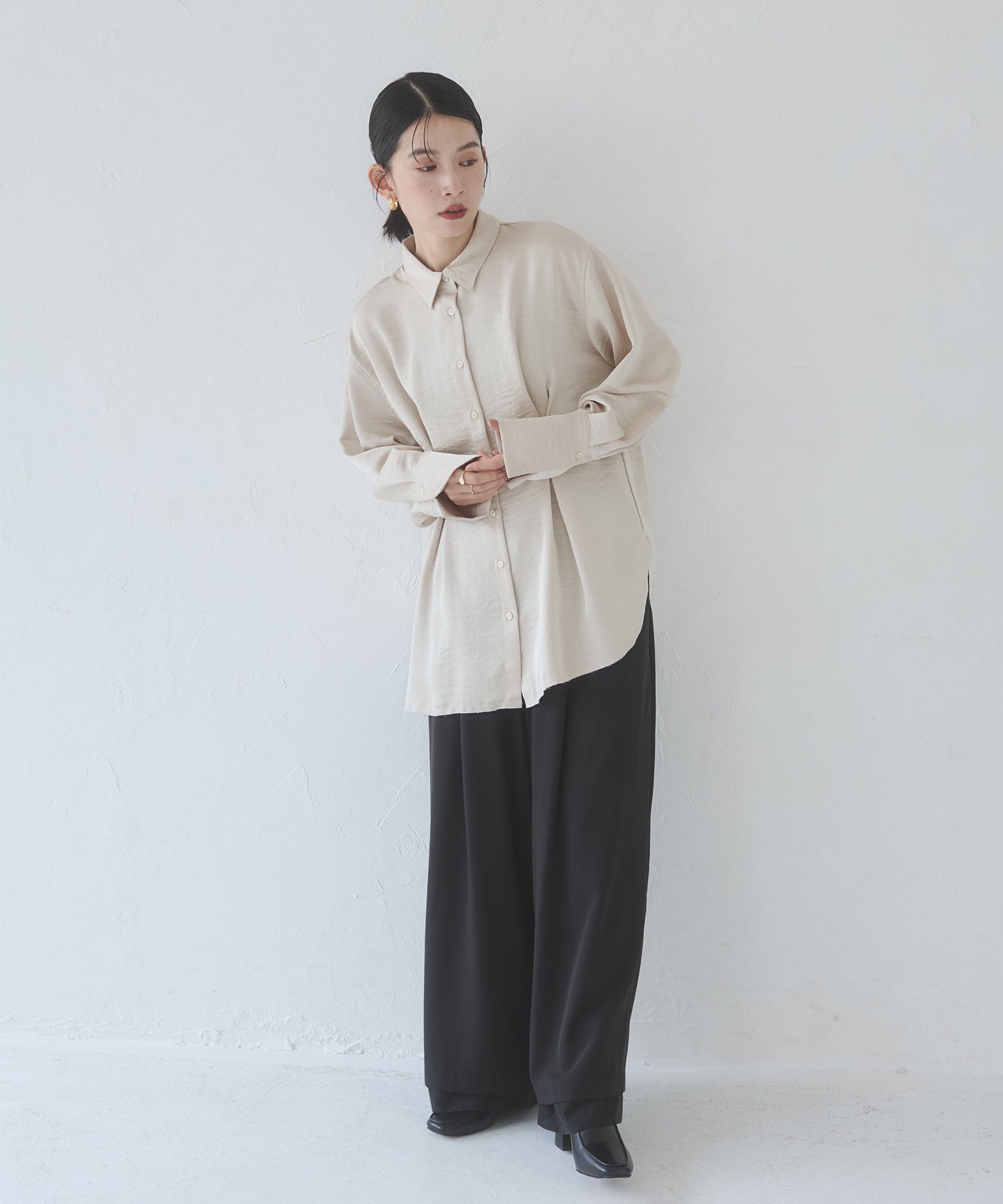 POLY TWILL SHEER WIDE STRAIGHT PANTS