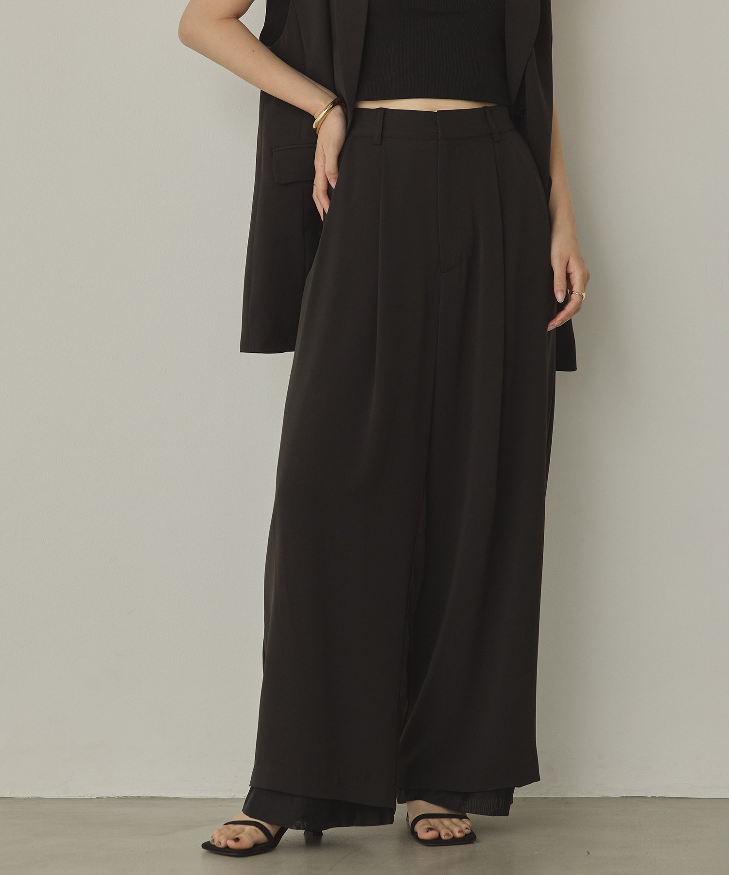 POLY TWILL SHEER WIDE STRAIGHT PANTS