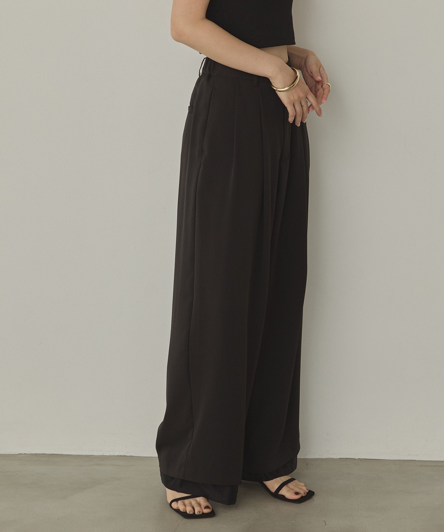 POLY TWILL SHEER WIDE STRAIGHT PANTS