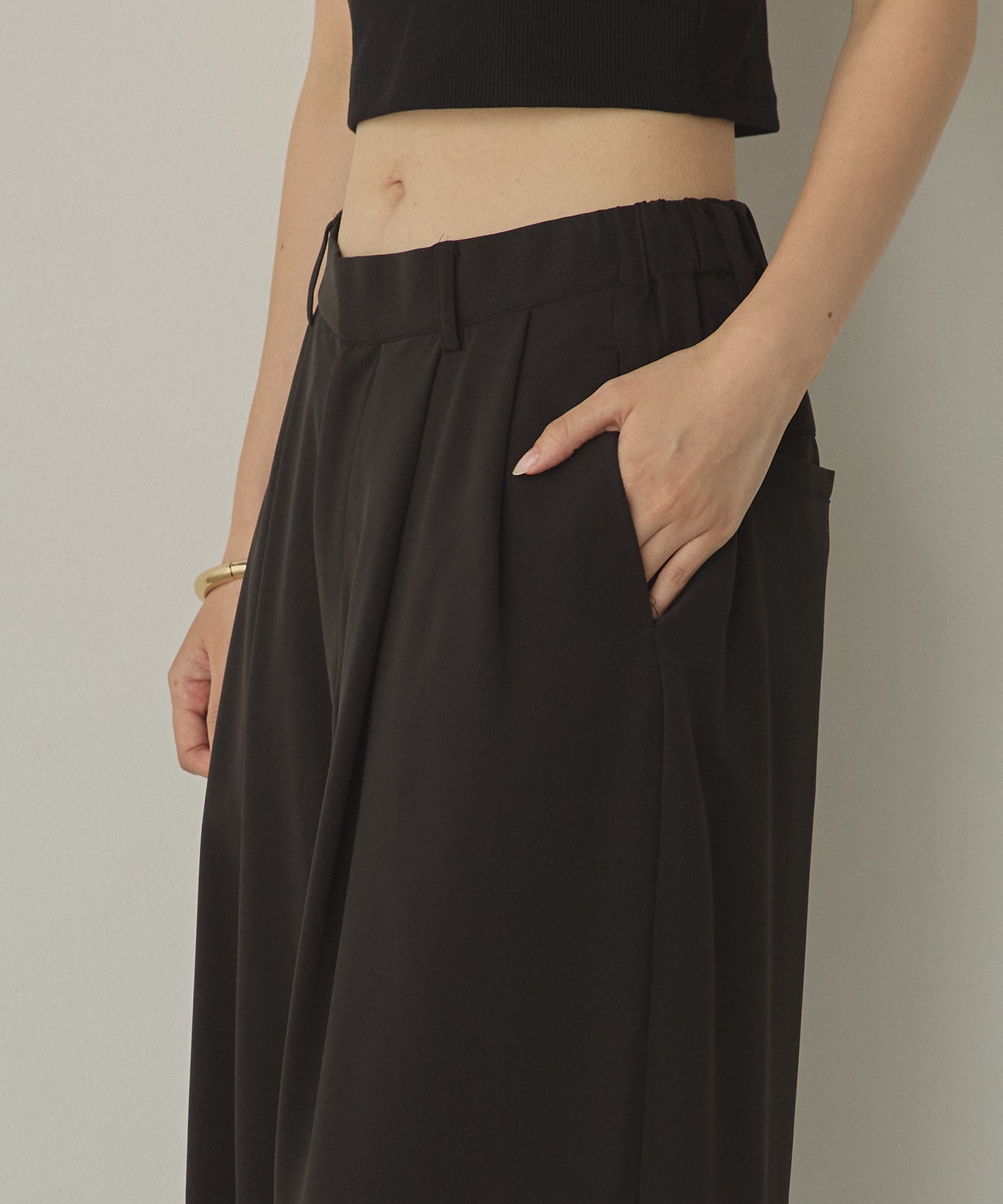 POLY TWILL SHEER WIDE STRAIGHT PANTS