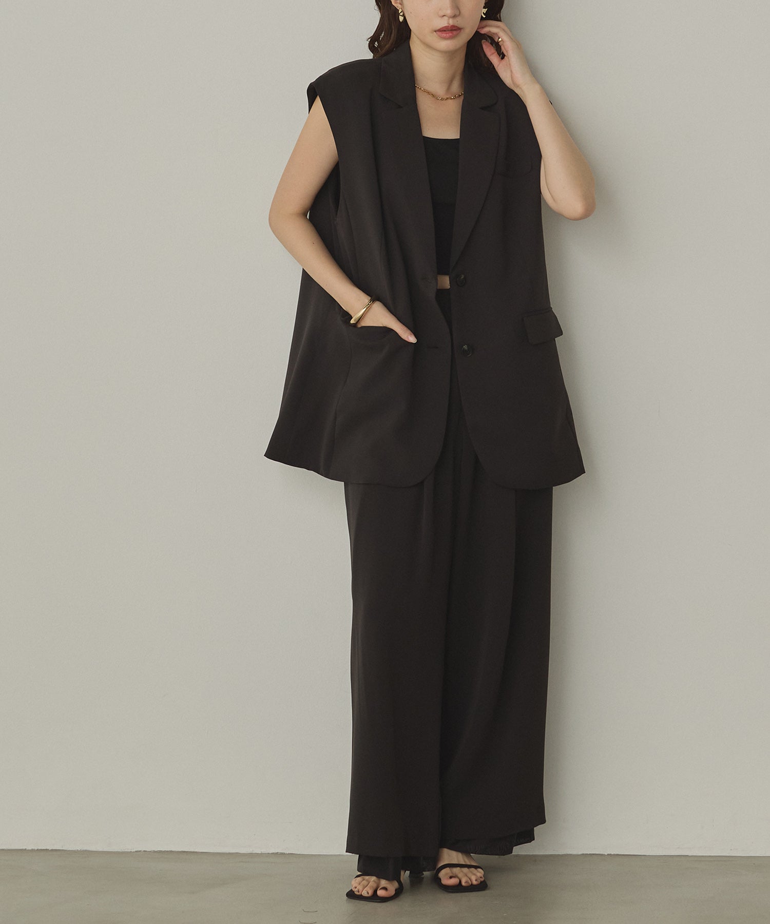 POLY TWILL SHEER WIDE STRAIGHT PANTS