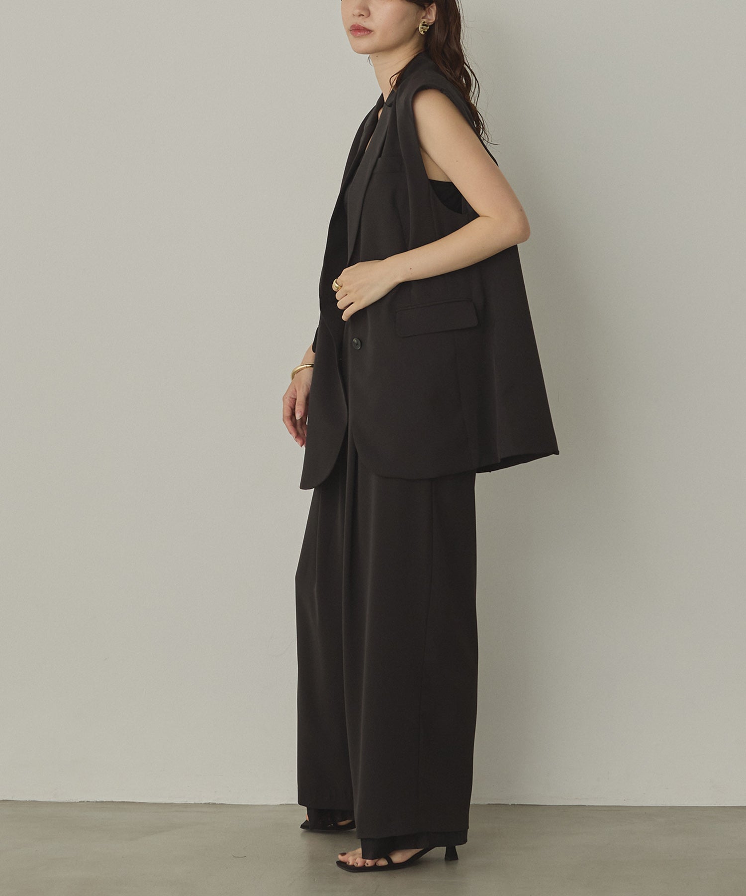 POLY TWILL SHEER WIDE STRAIGHT PANTS