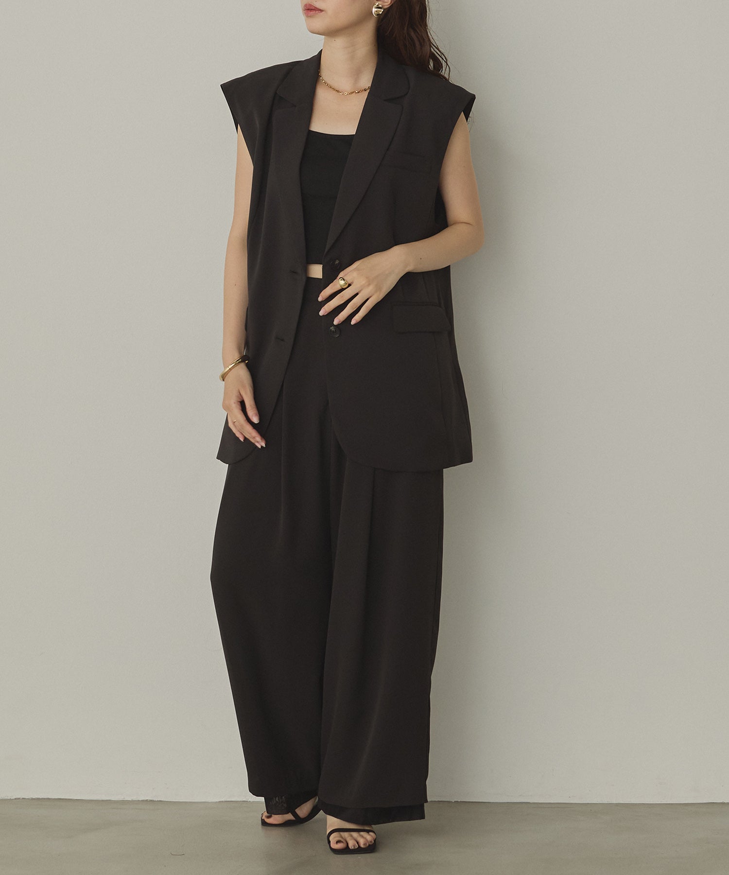POLY TWILL SHEER WIDE STRAIGHT PANTS