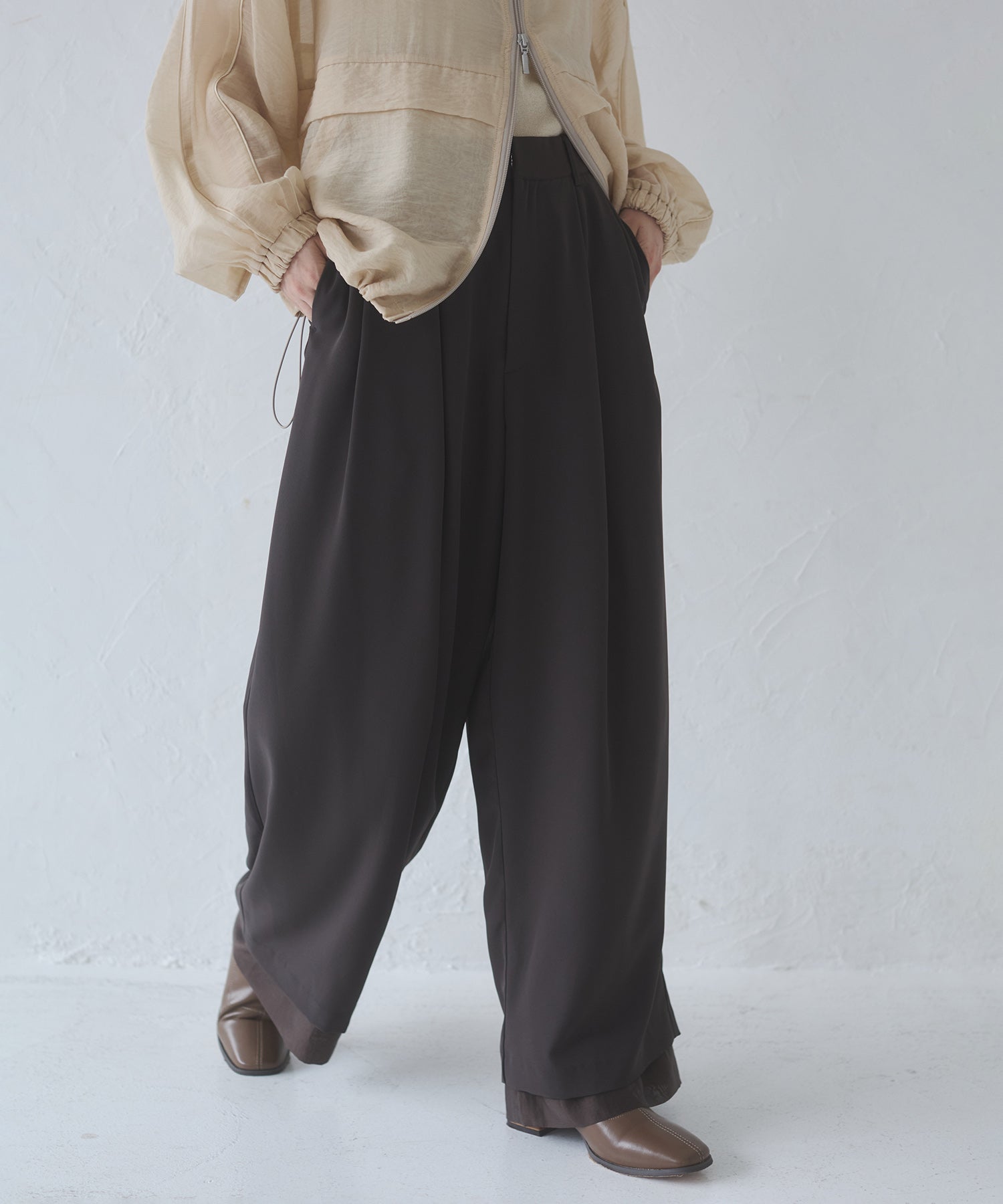 POLY TWILL SHEER WIDE STRAIGHT PANTS