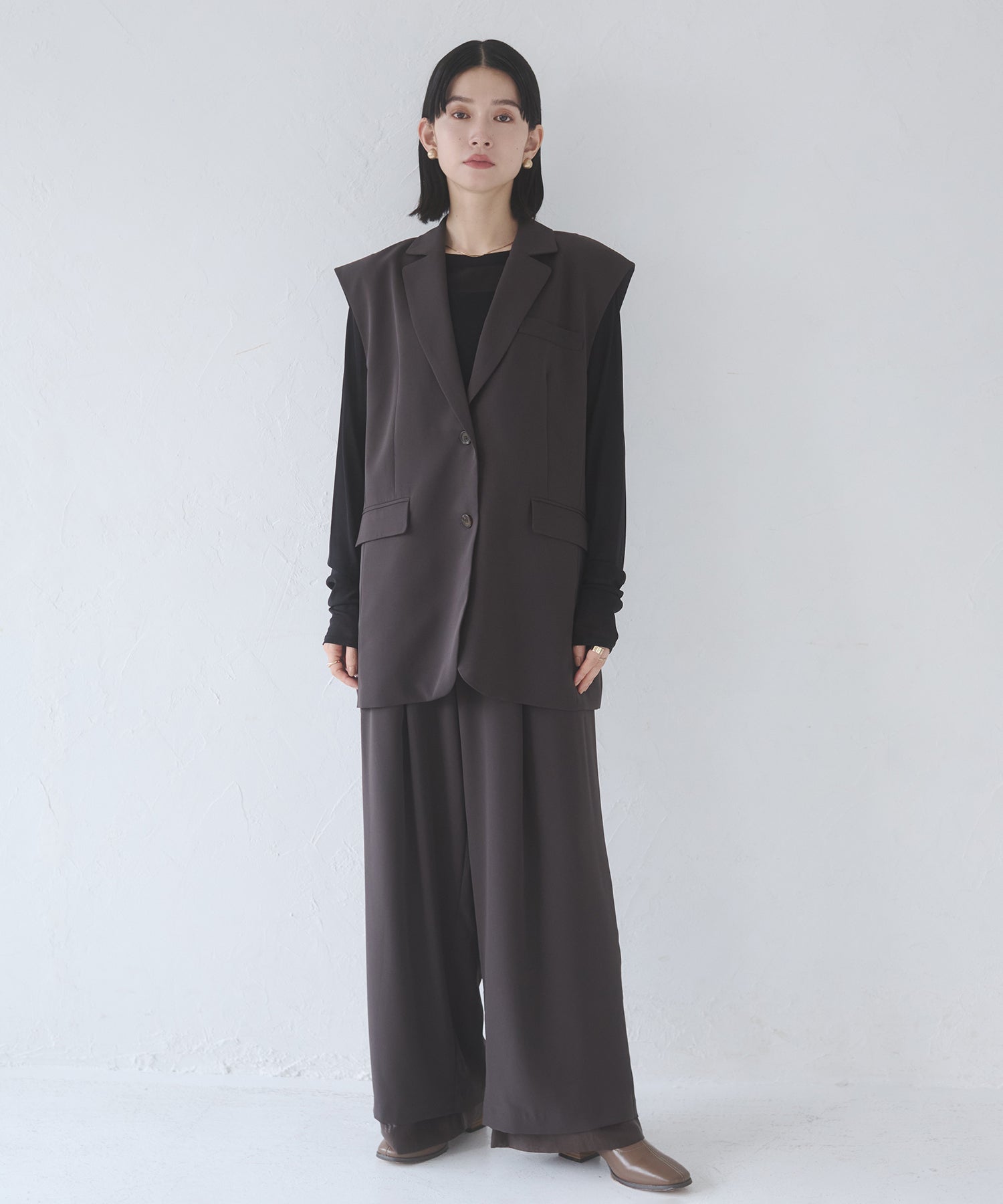 POLY TWILL SHEER WIDE STRAIGHT PANTS