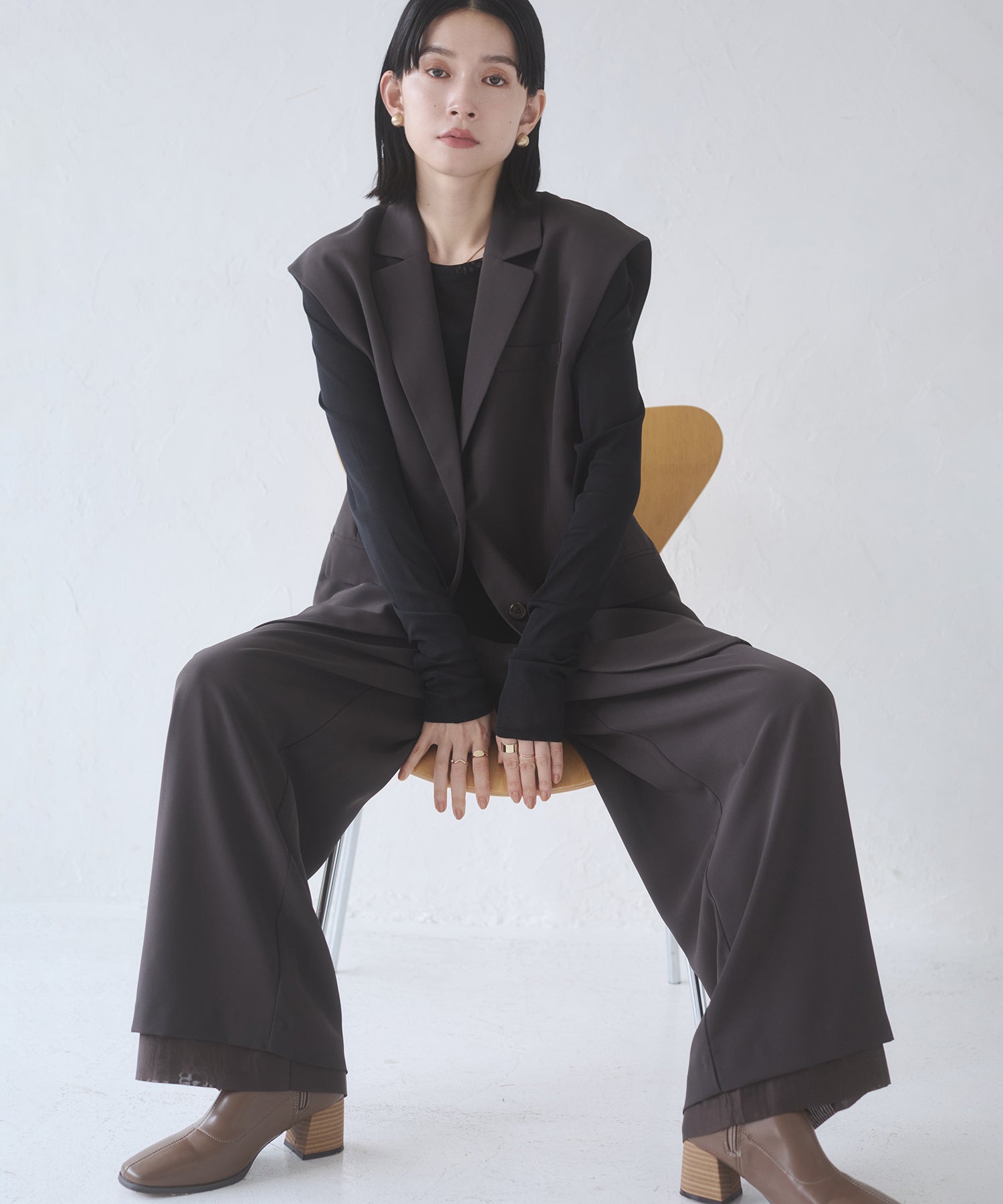 POLY TWILL SHEER WIDE STRAIGHT PANTS