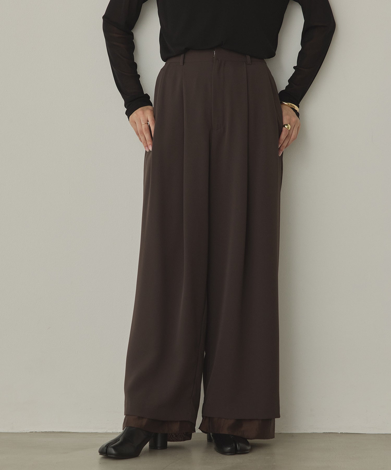 POLY TWILL SHEER WIDE STRAIGHT PANTS