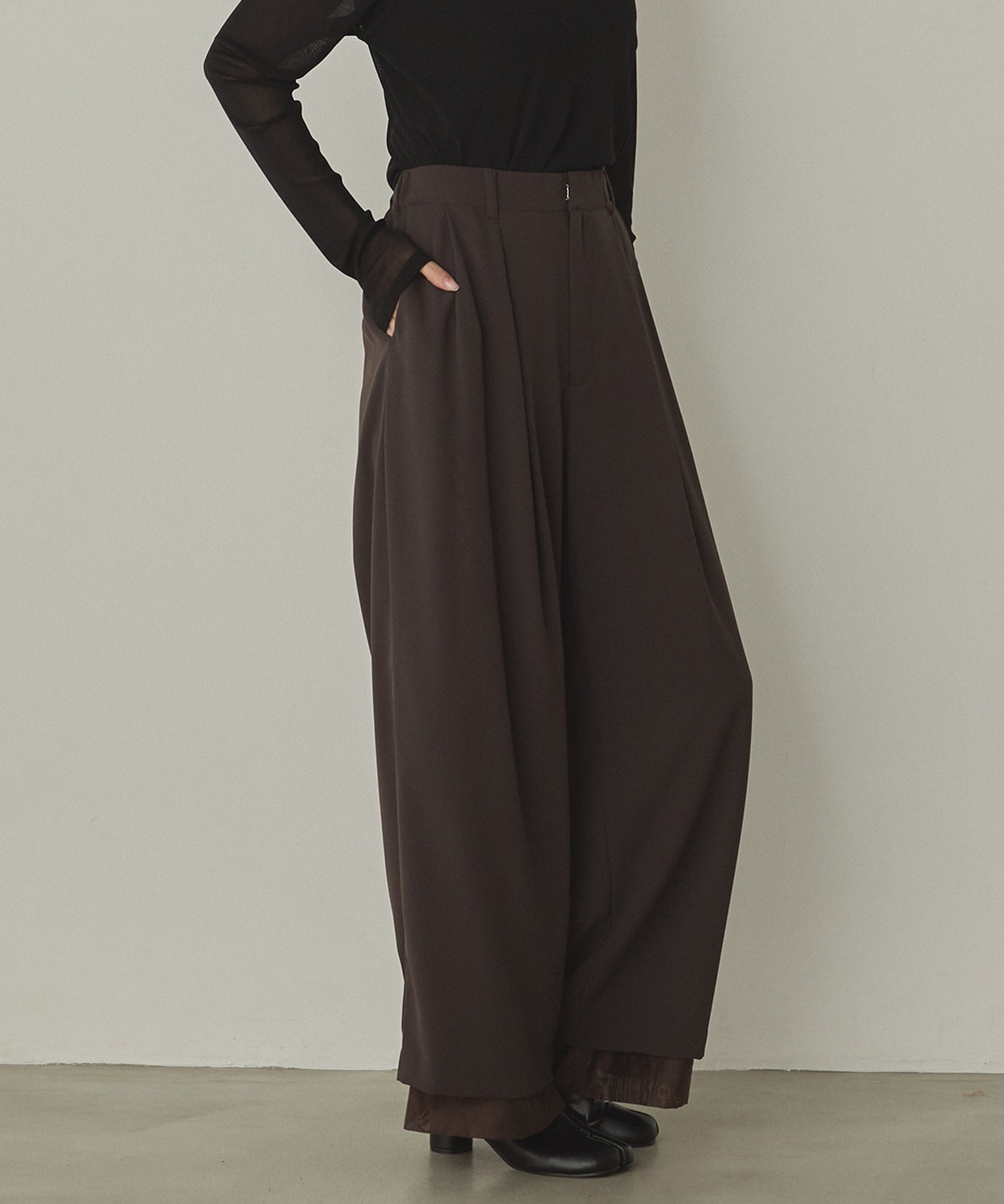 POLY TWILL SHEER WIDE STRAIGHT PANTS