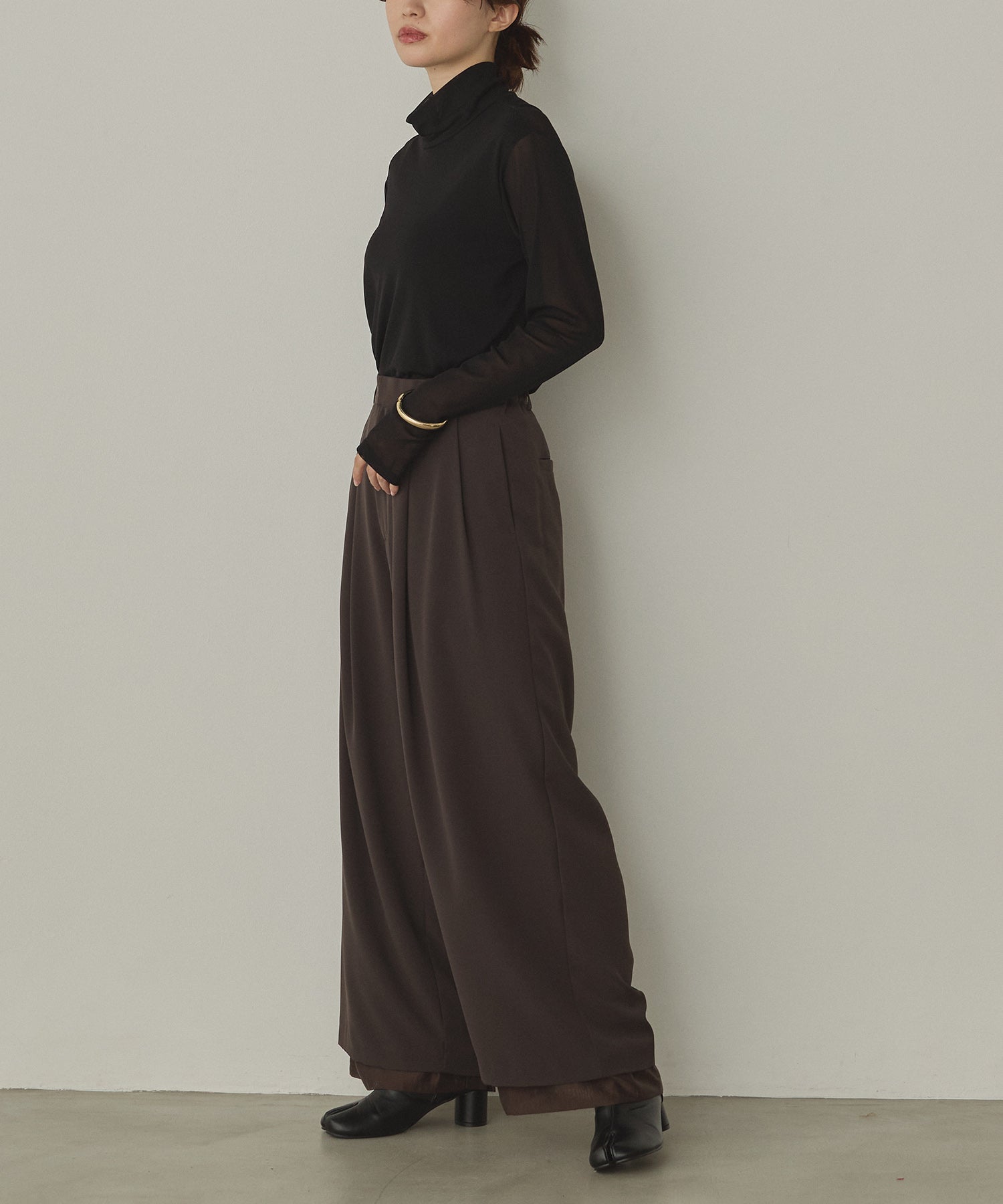POLY TWILL SHEER WIDE STRAIGHT PANTS