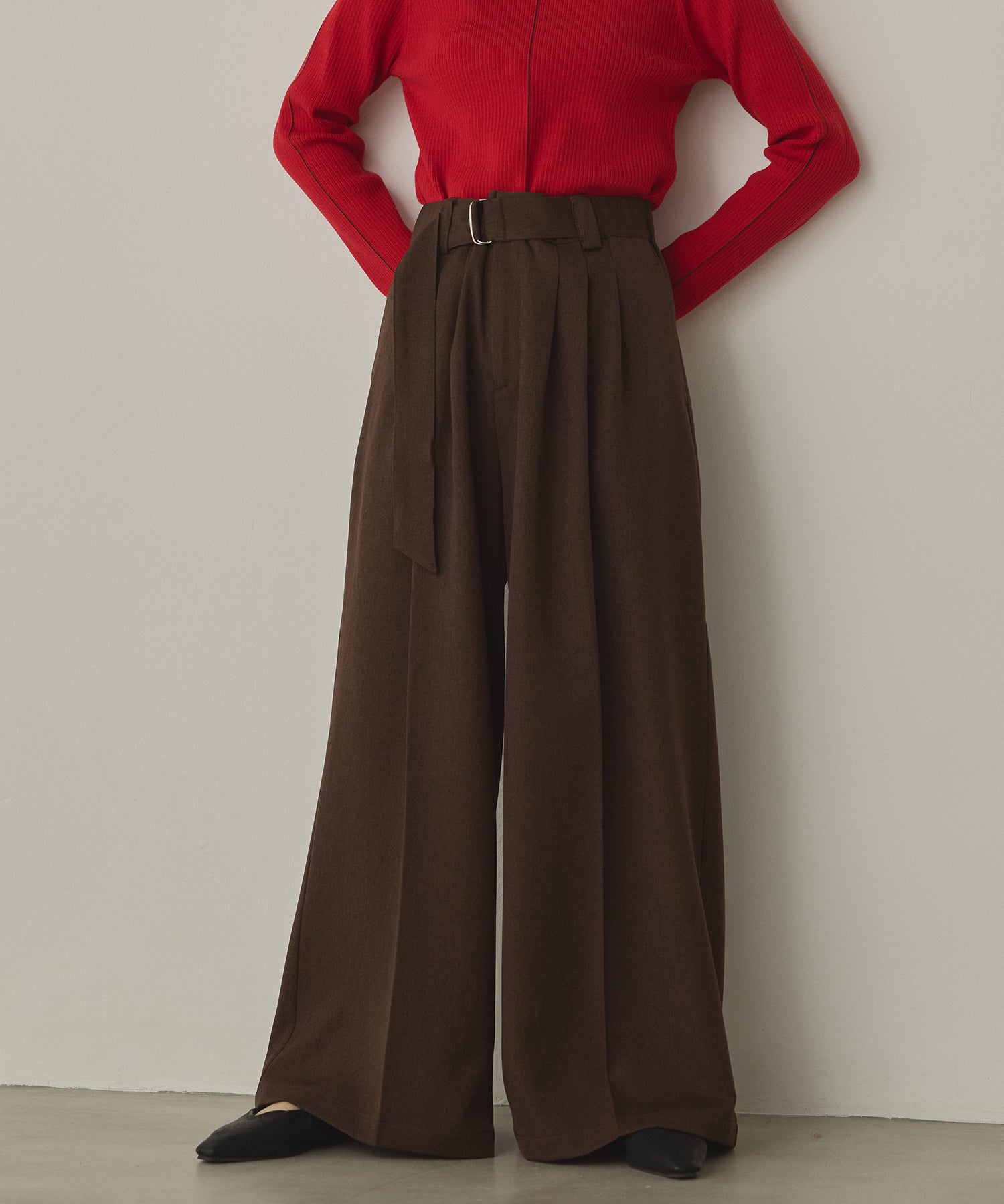 ツイルストライプ タックワイドパンツ