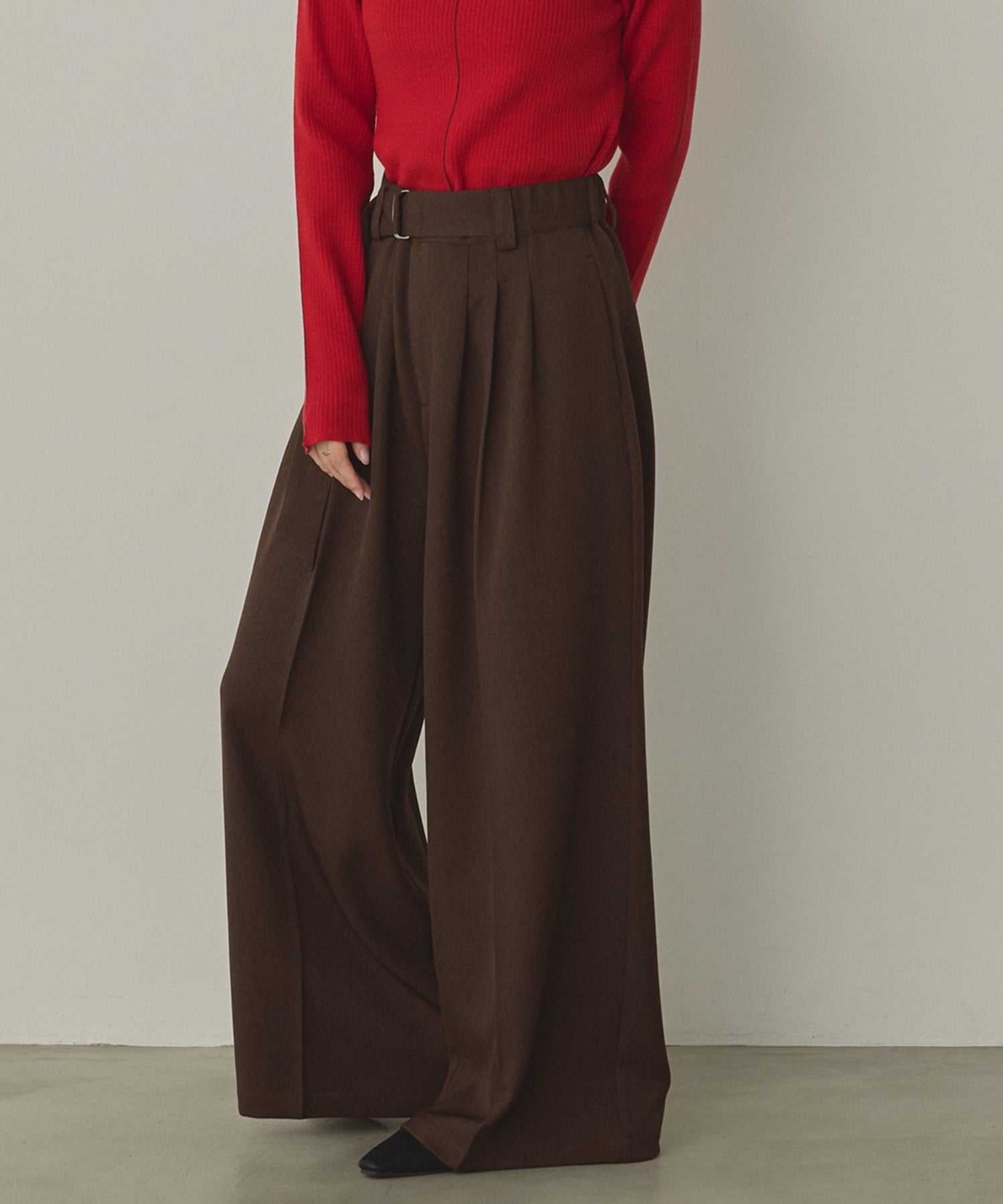 ツイルストライプ タックワイドパンツ