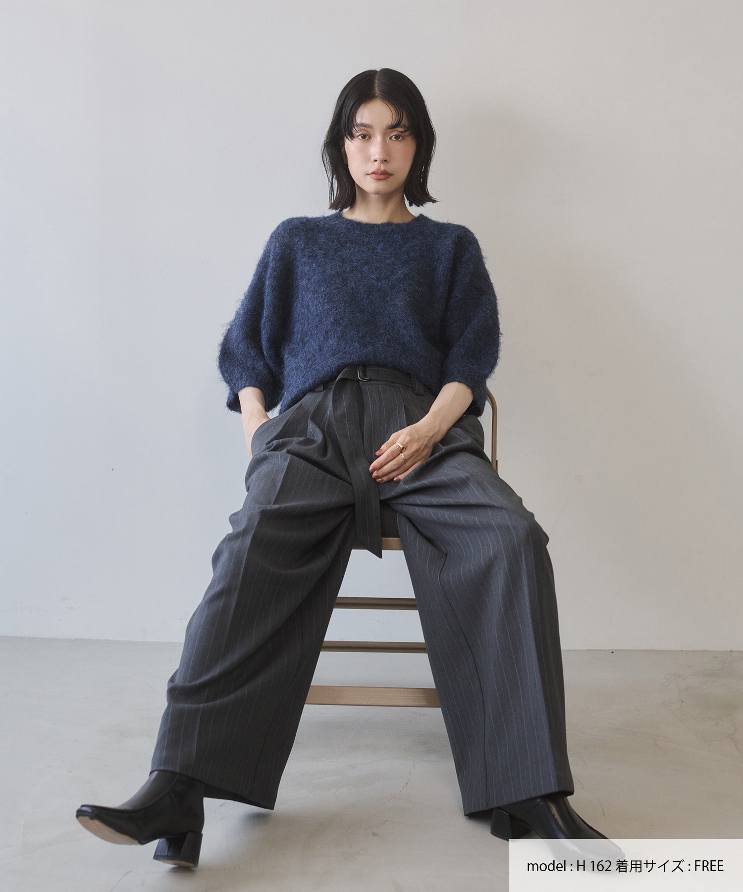 ツイルストライプ タックワイドパンツ