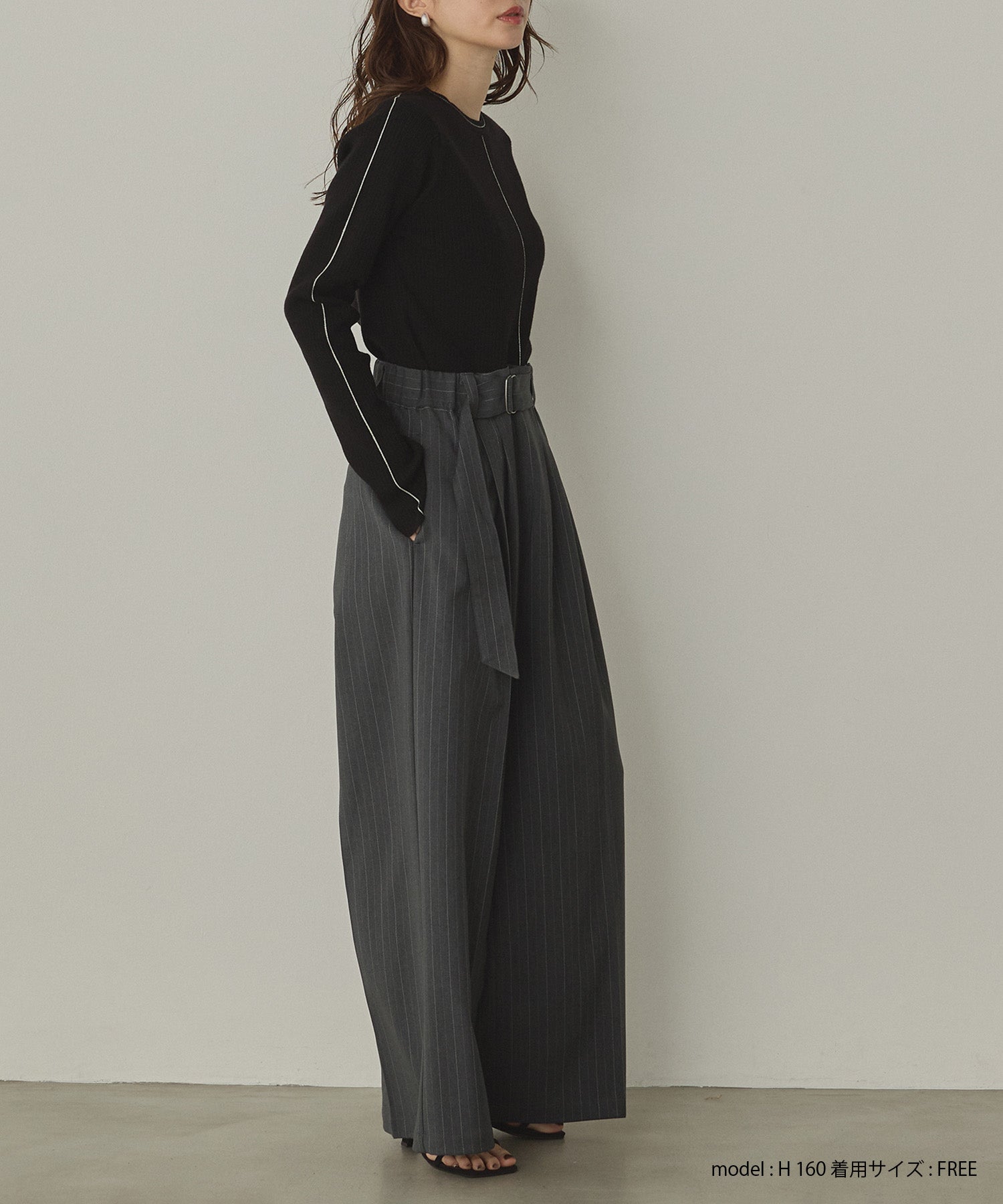 ツイルストライプ タックワイドパンツ