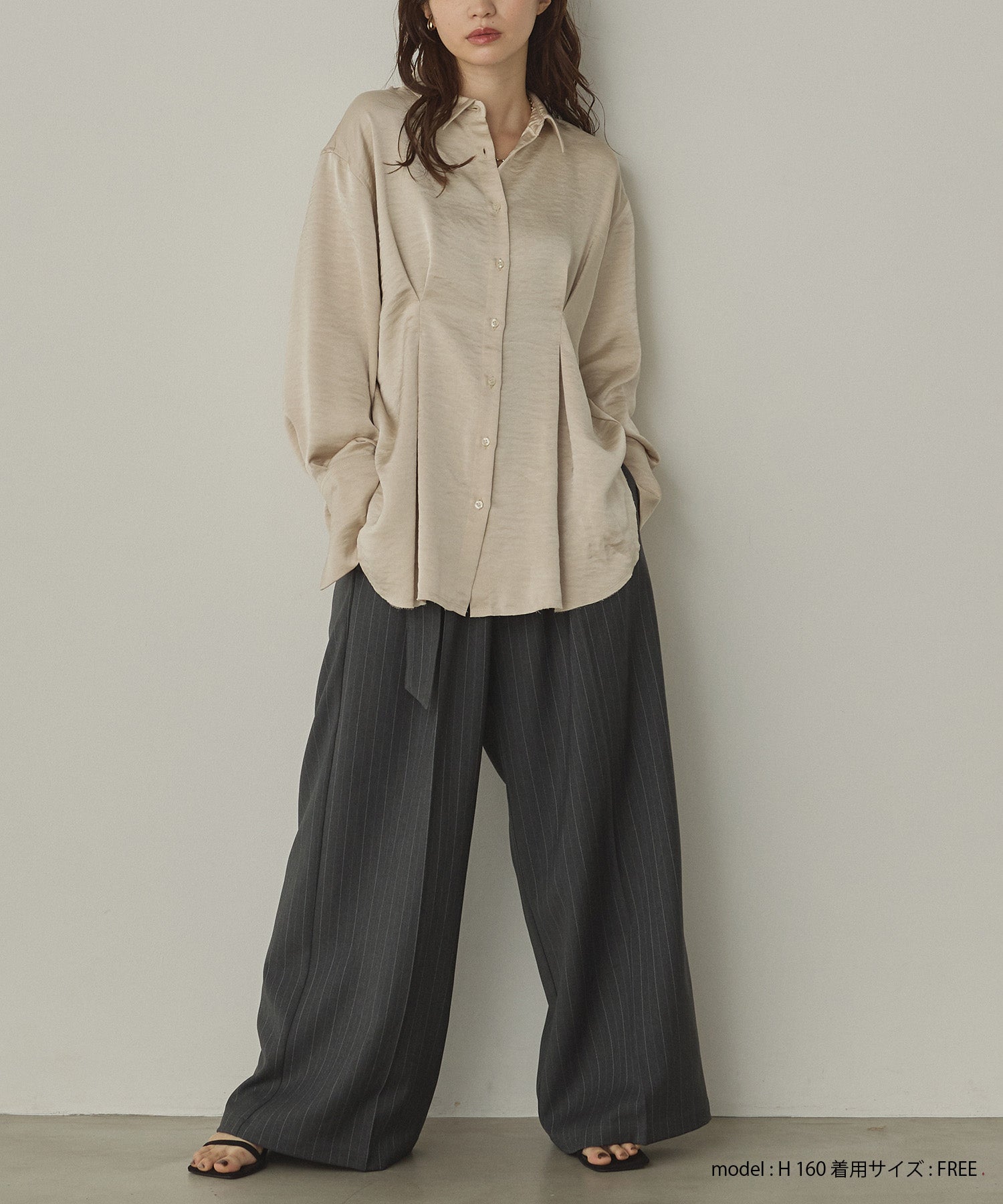 ツイルストライプ タックワイドパンツ