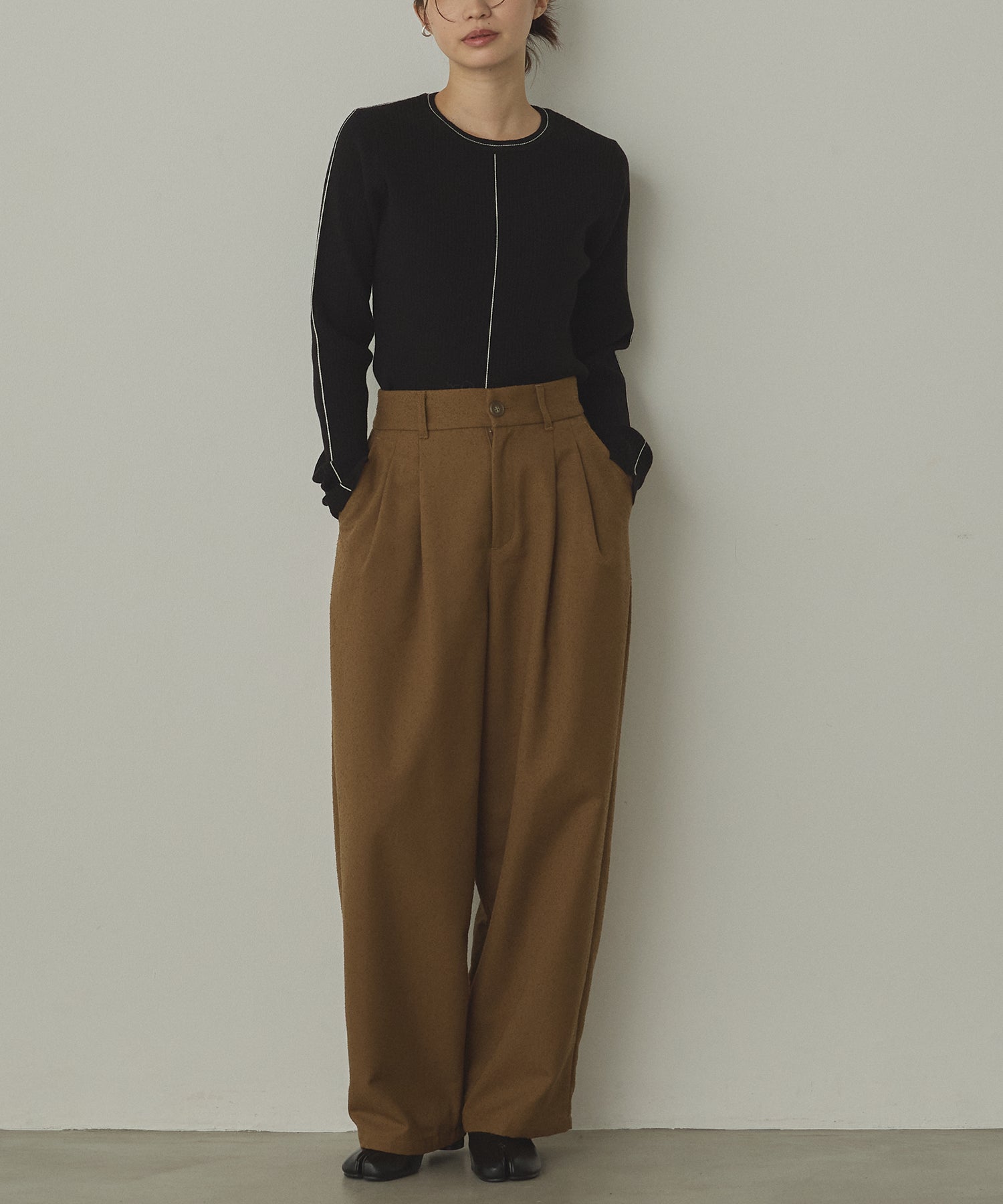 TWEED WIDE TUCK PANTS