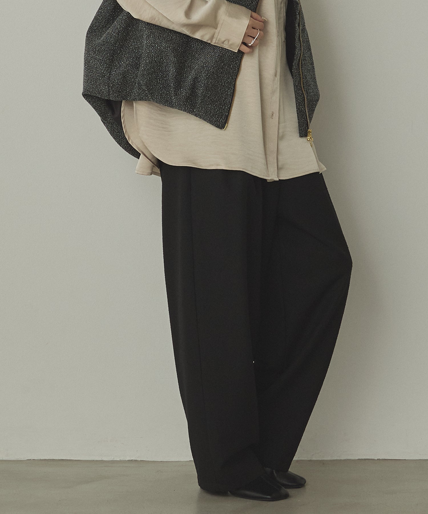 TWEED WIDE TUCK PANTS