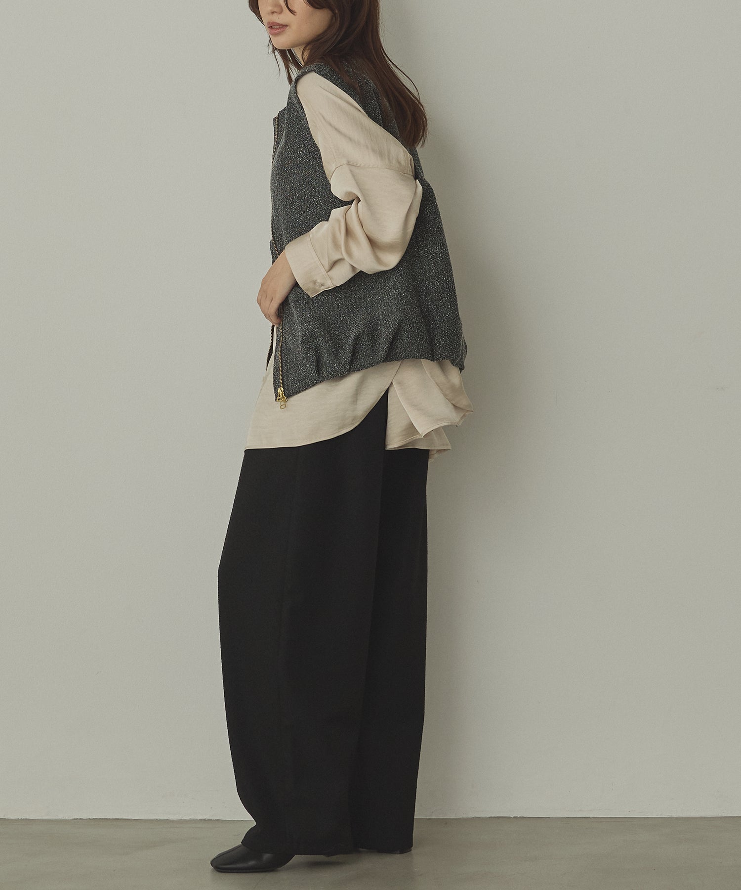 TWEED WIDE TUCK PANTS