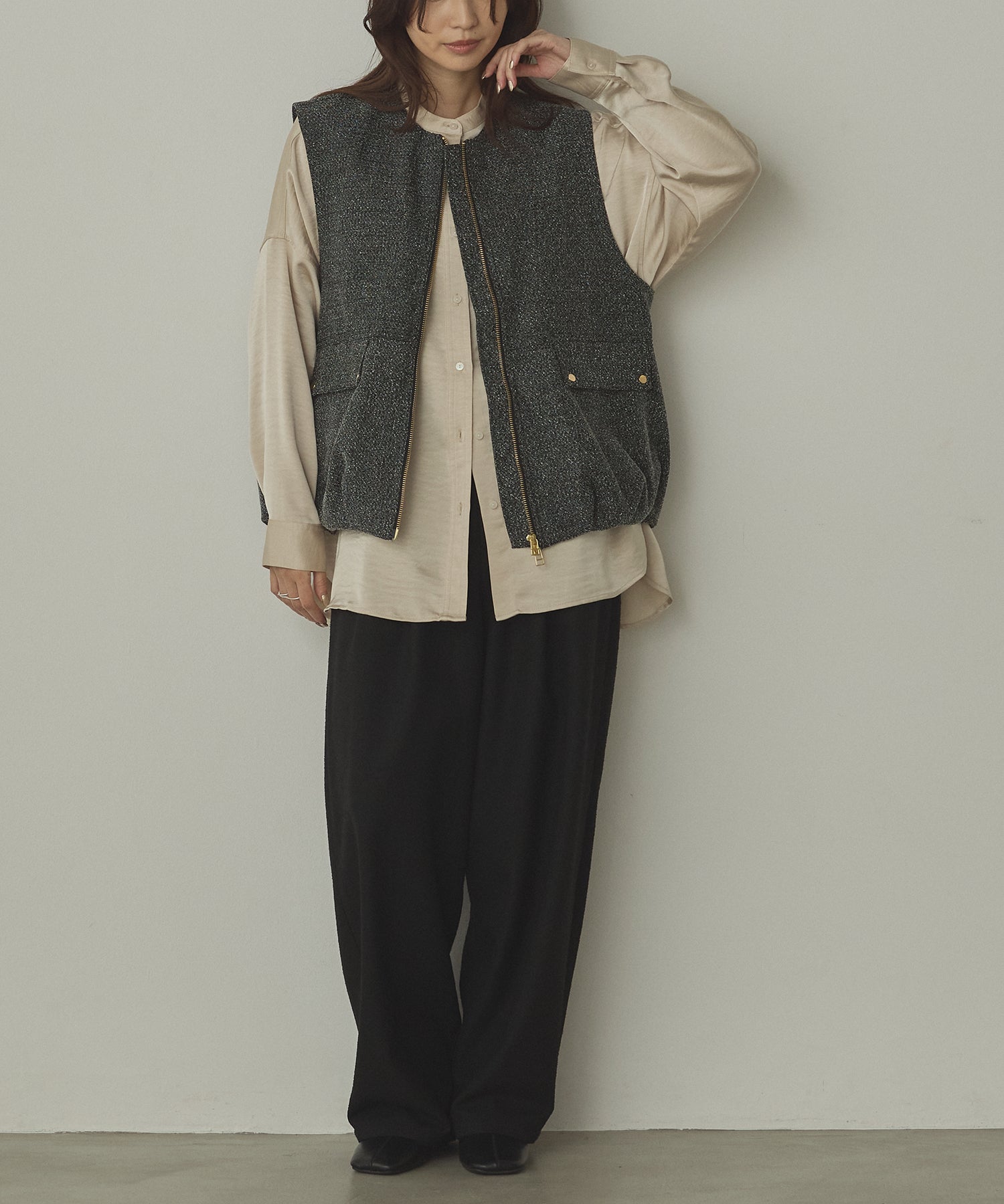 TWEED WIDE TUCK PANTS