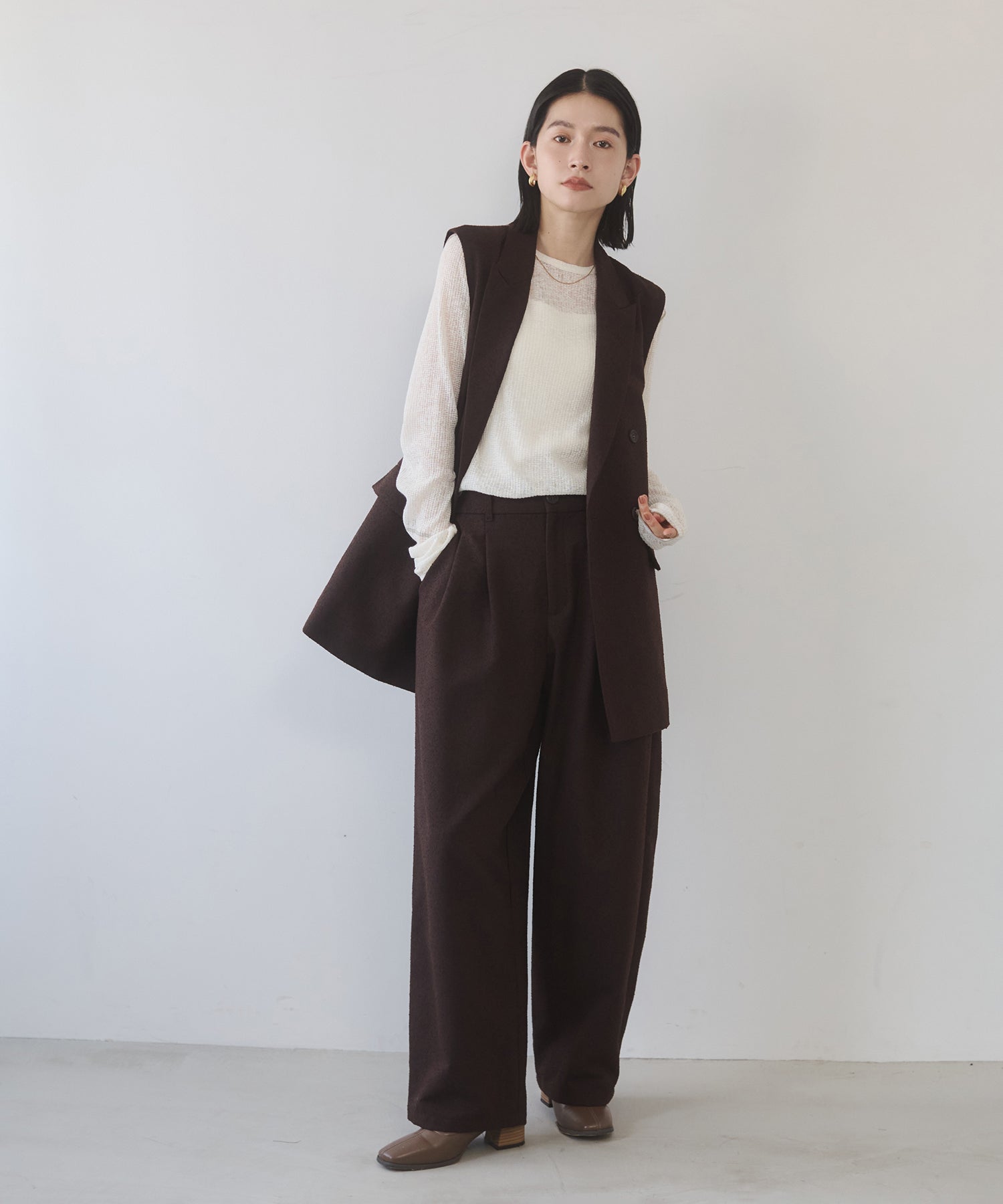 TWEED WIDE TUCK PANTS