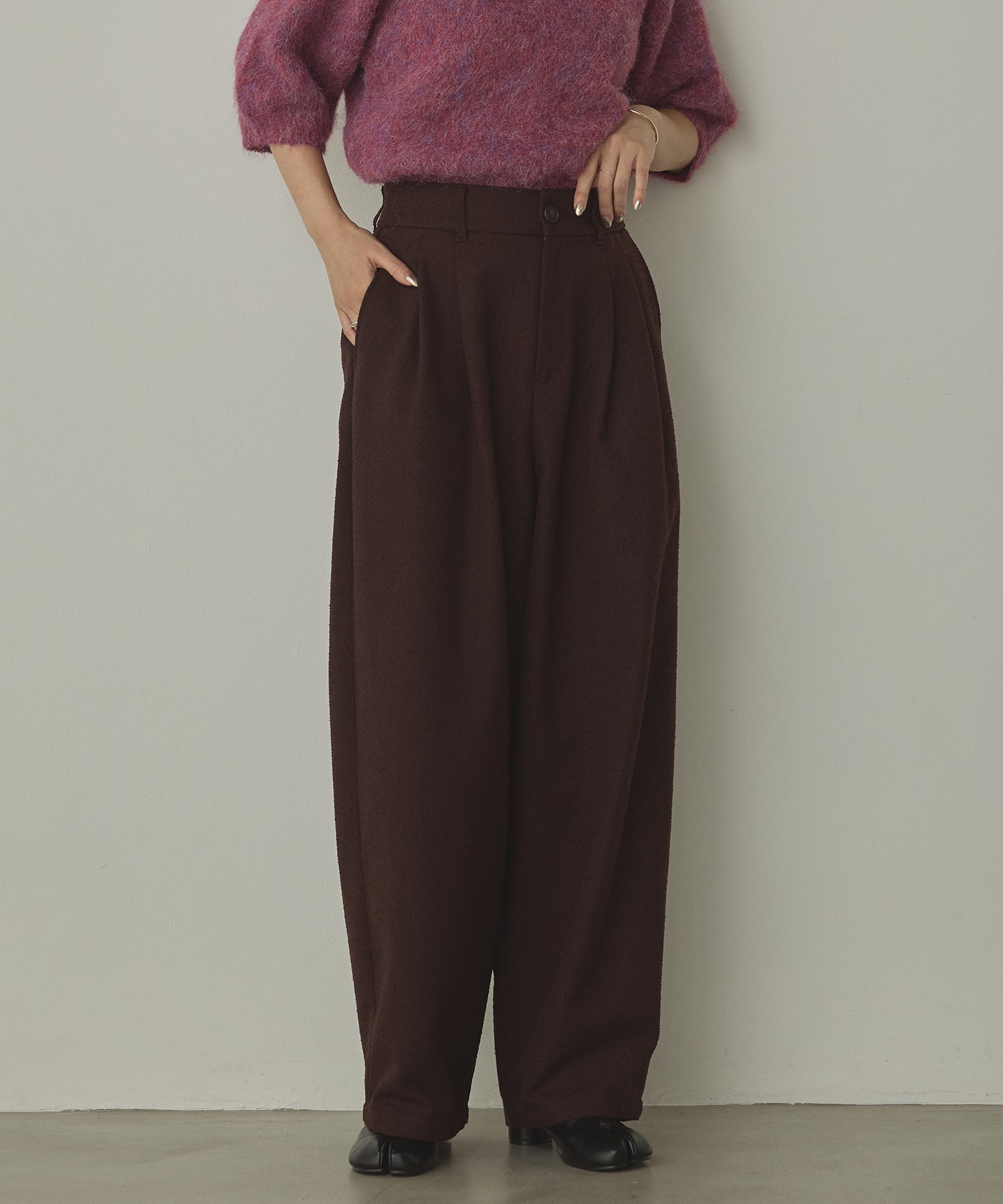 TWEED WIDE TUCK PANTS