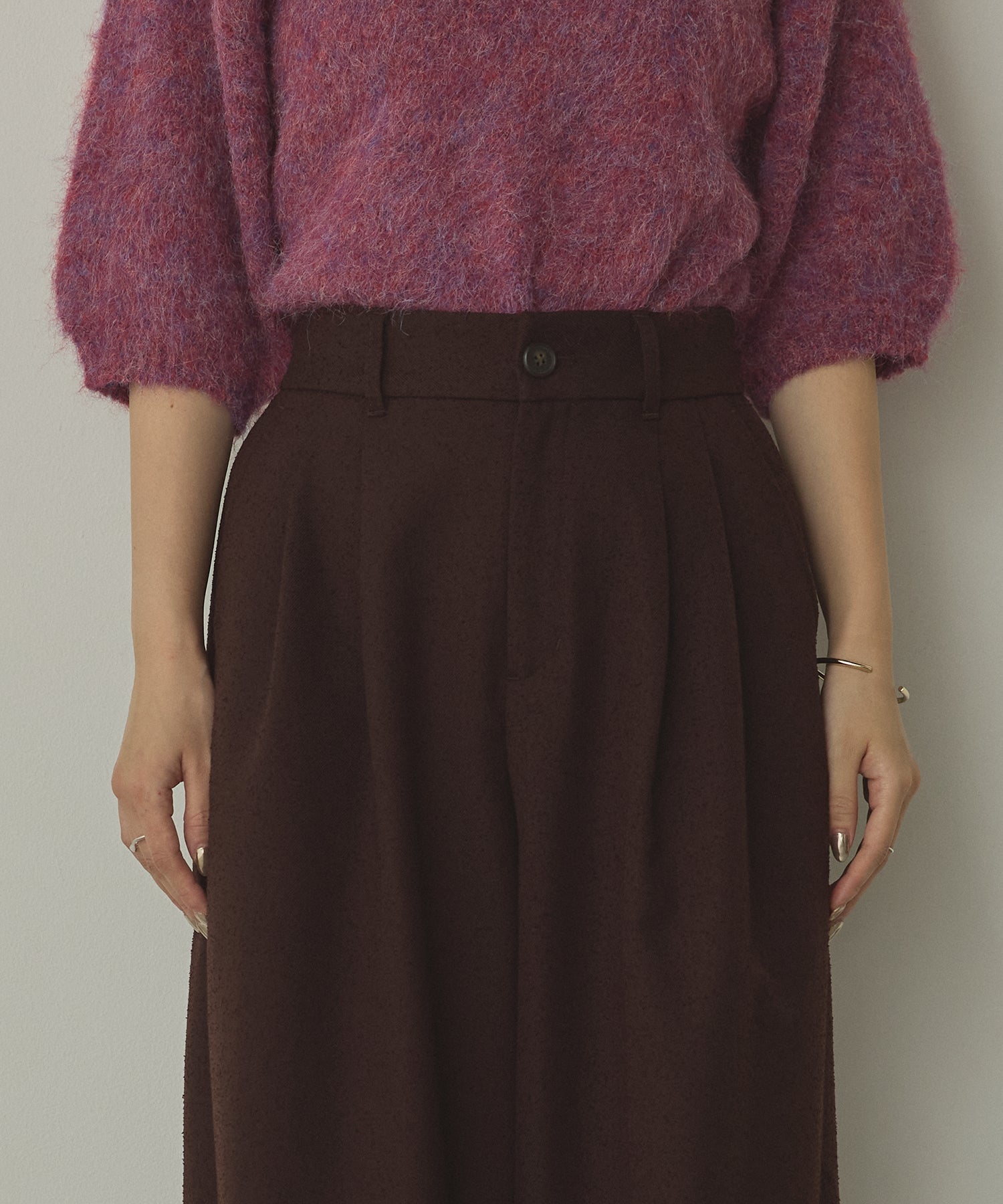 TWEED WIDE TUCK PANTS