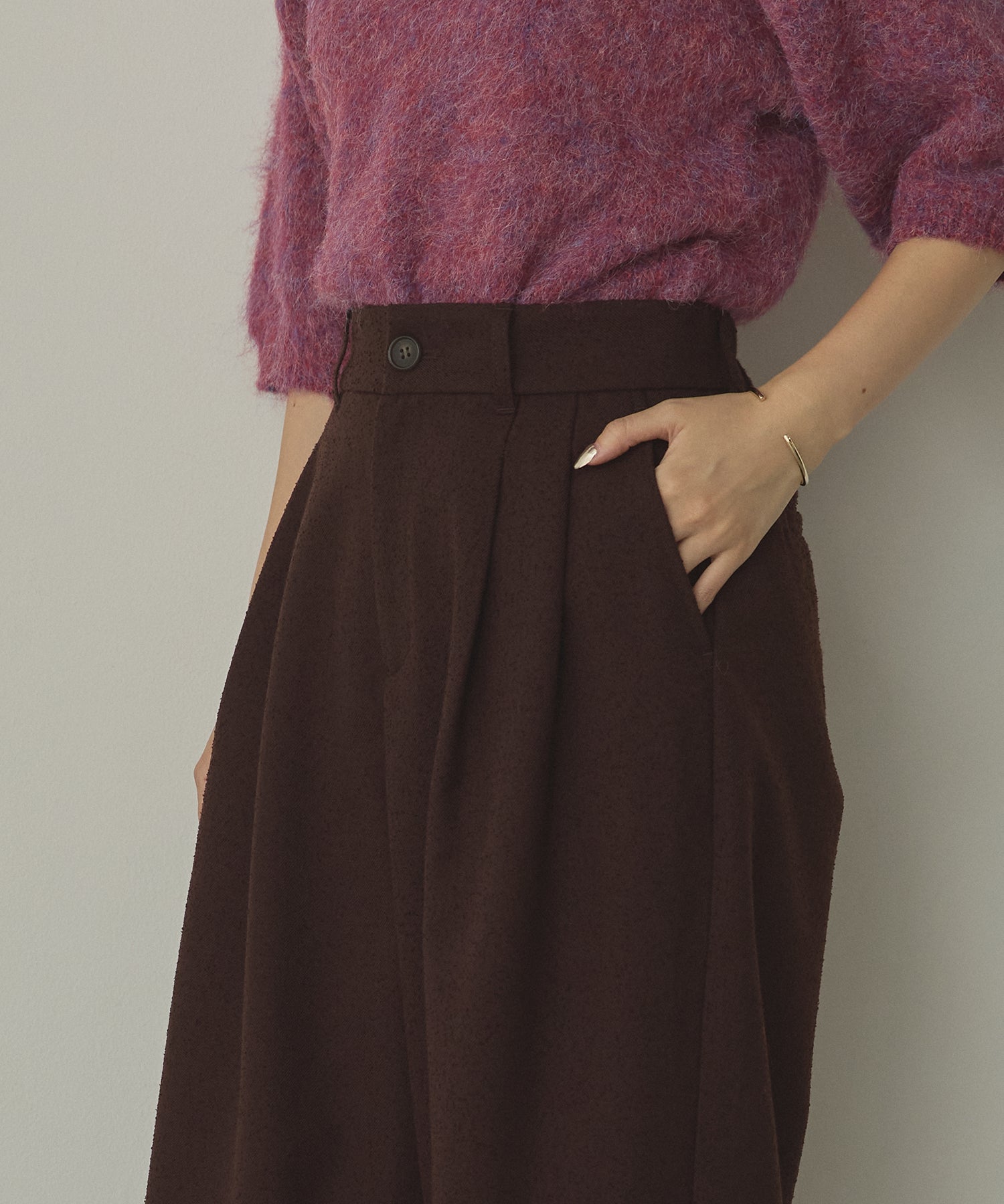 TWEED WIDE TUCK PANTS