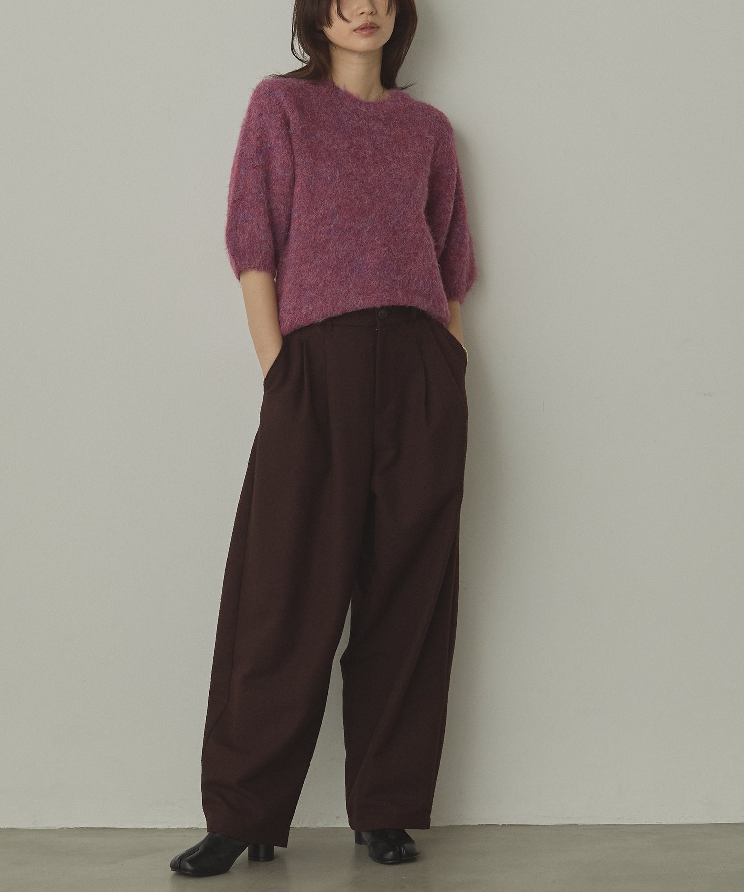 TWEED WIDE TUCK PANTS