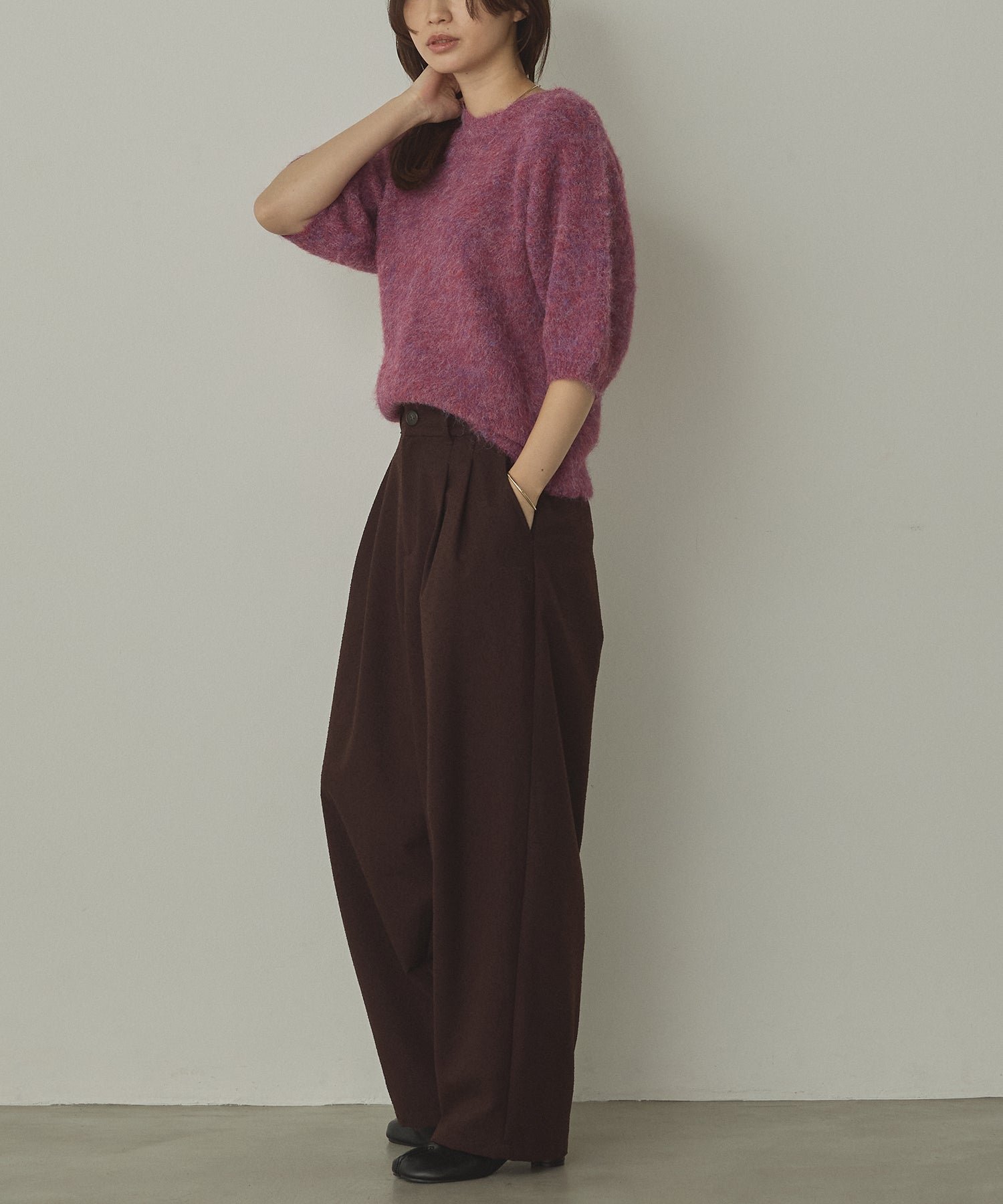 TWEED WIDE TUCK PANTS