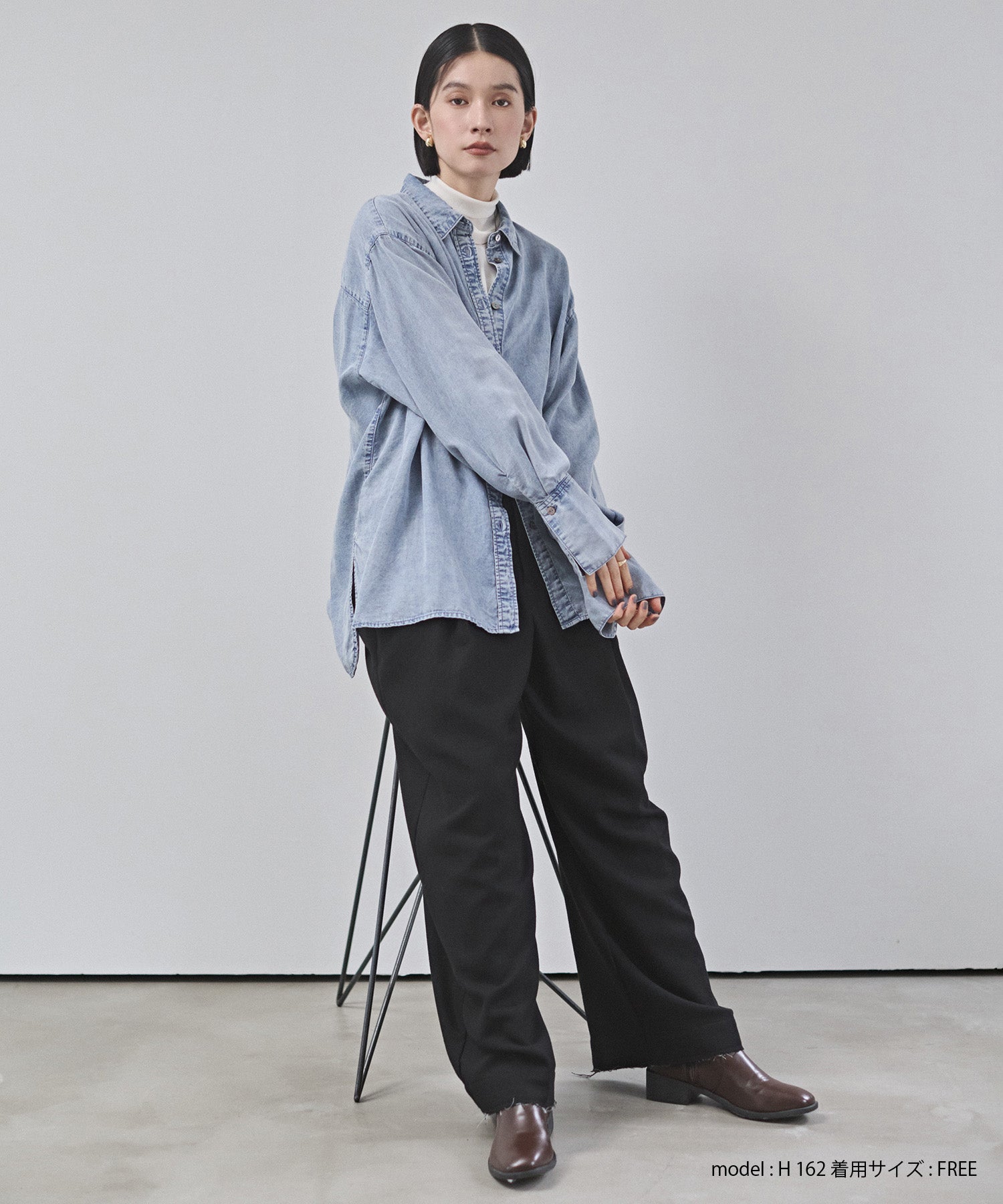 ウール混 ワイドタックパンツ