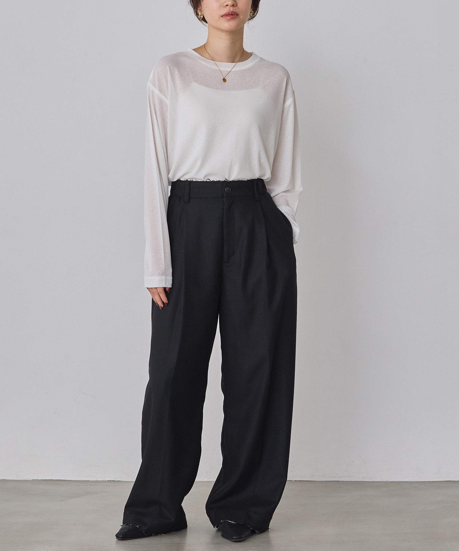 WOOL BLEND WIDE TUCK PANTS