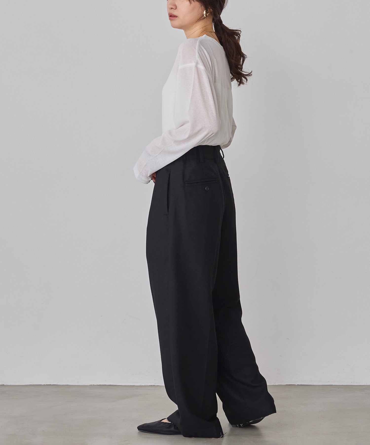 WOOL BLEND WIDE TUCK PANTS