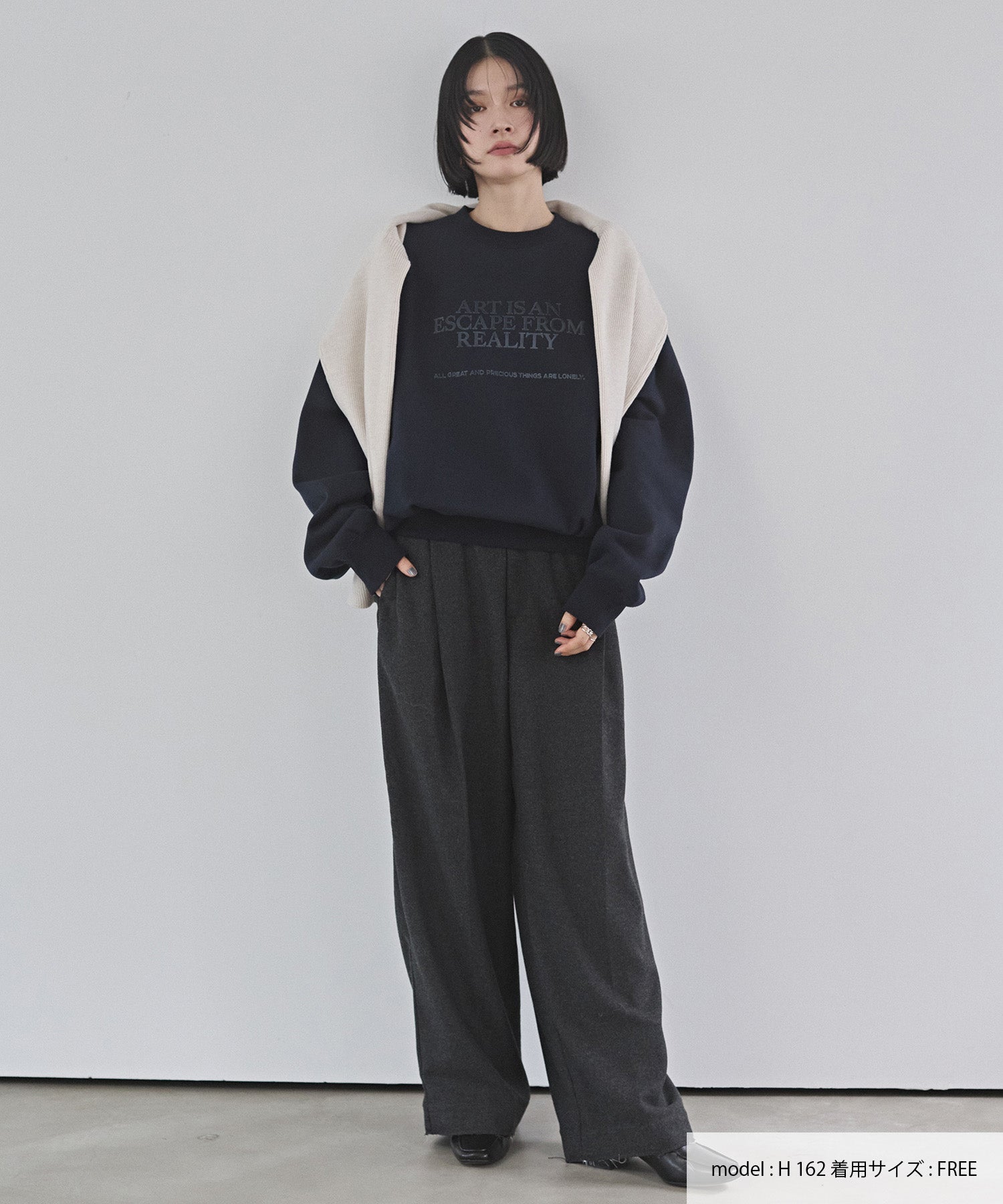 ウール混 ワイドタックパンツ