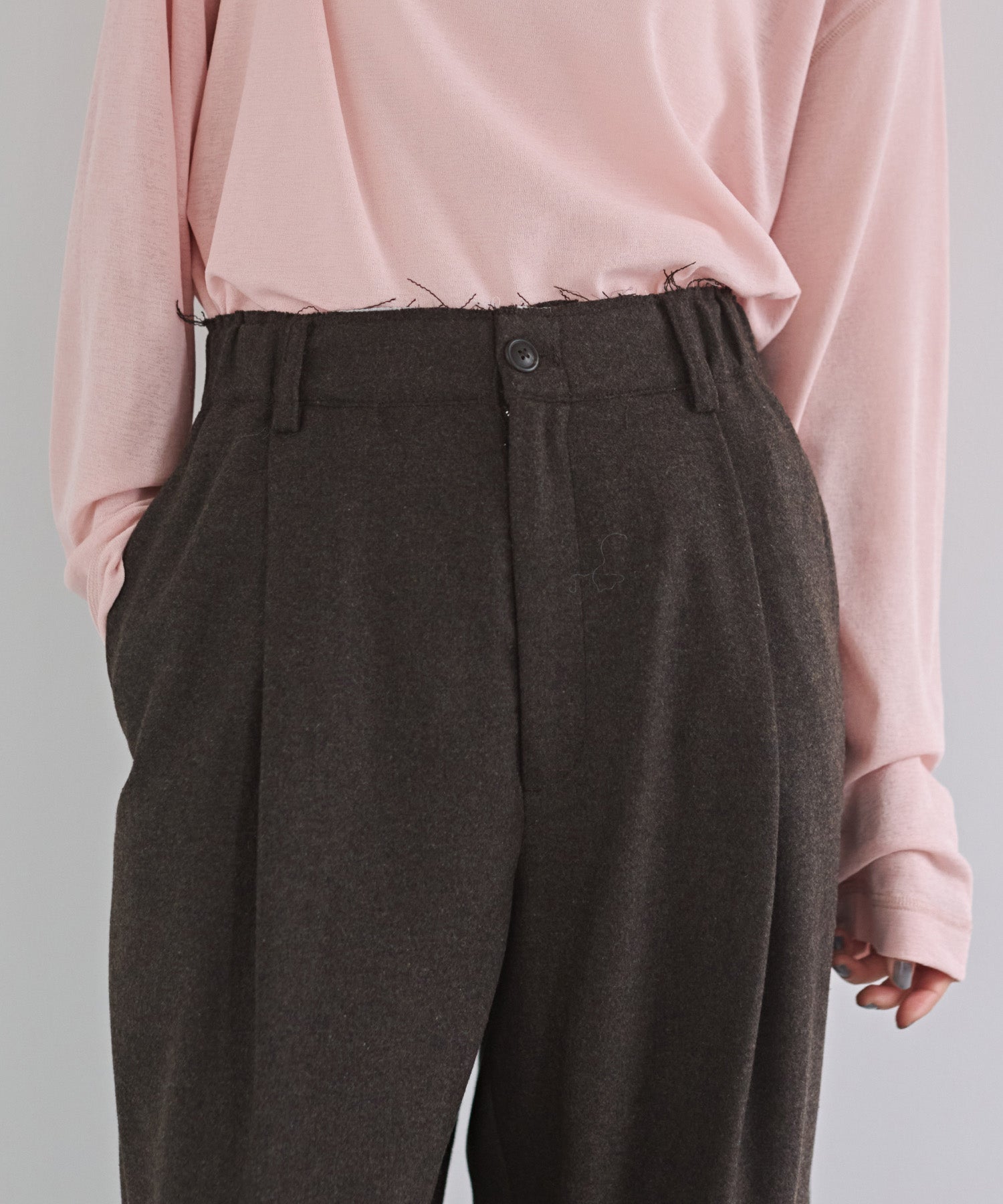 WOOL BLEND WIDE TUCK PANTS
