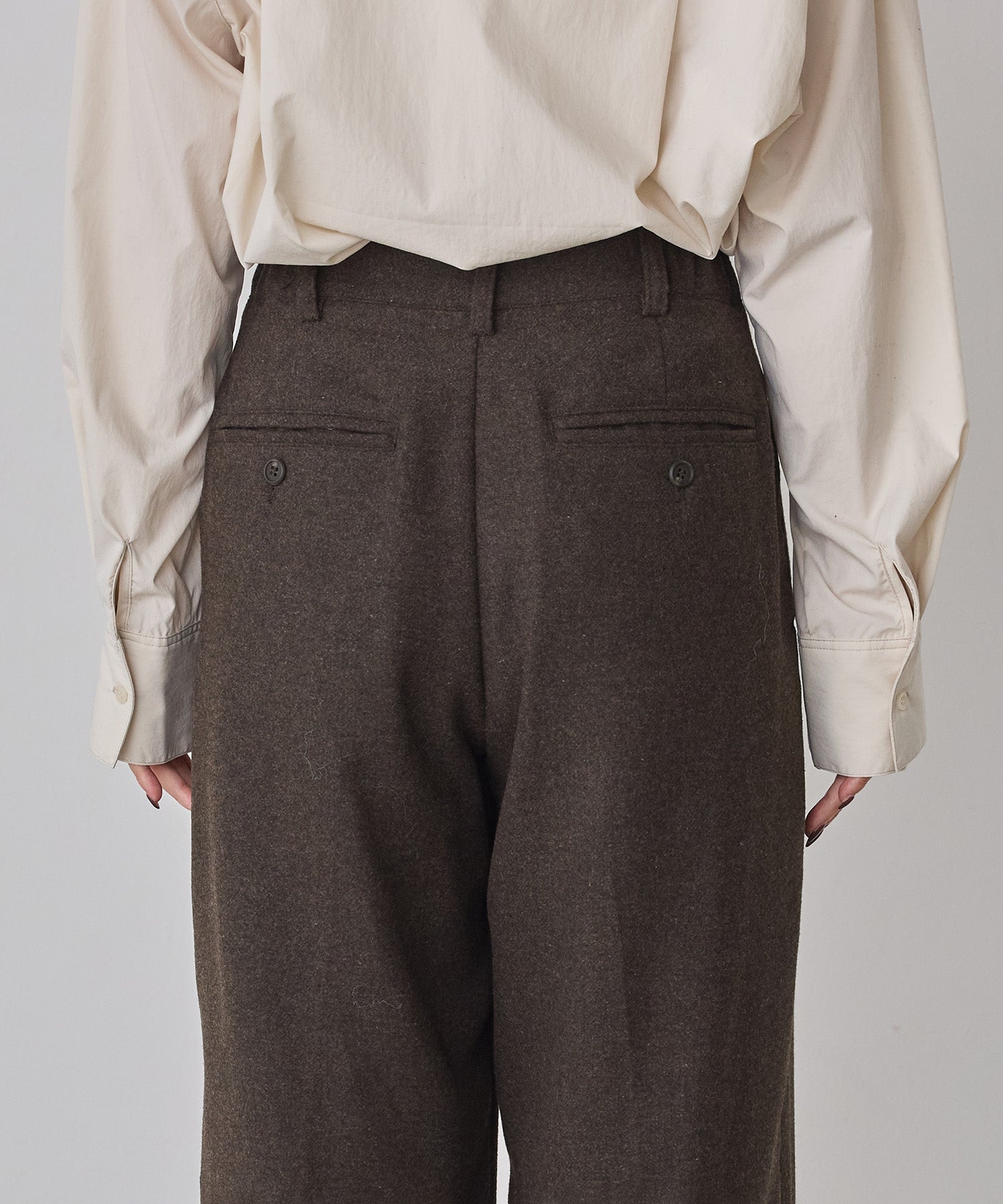 WOOL BLEND WIDE TUCK PANTS
