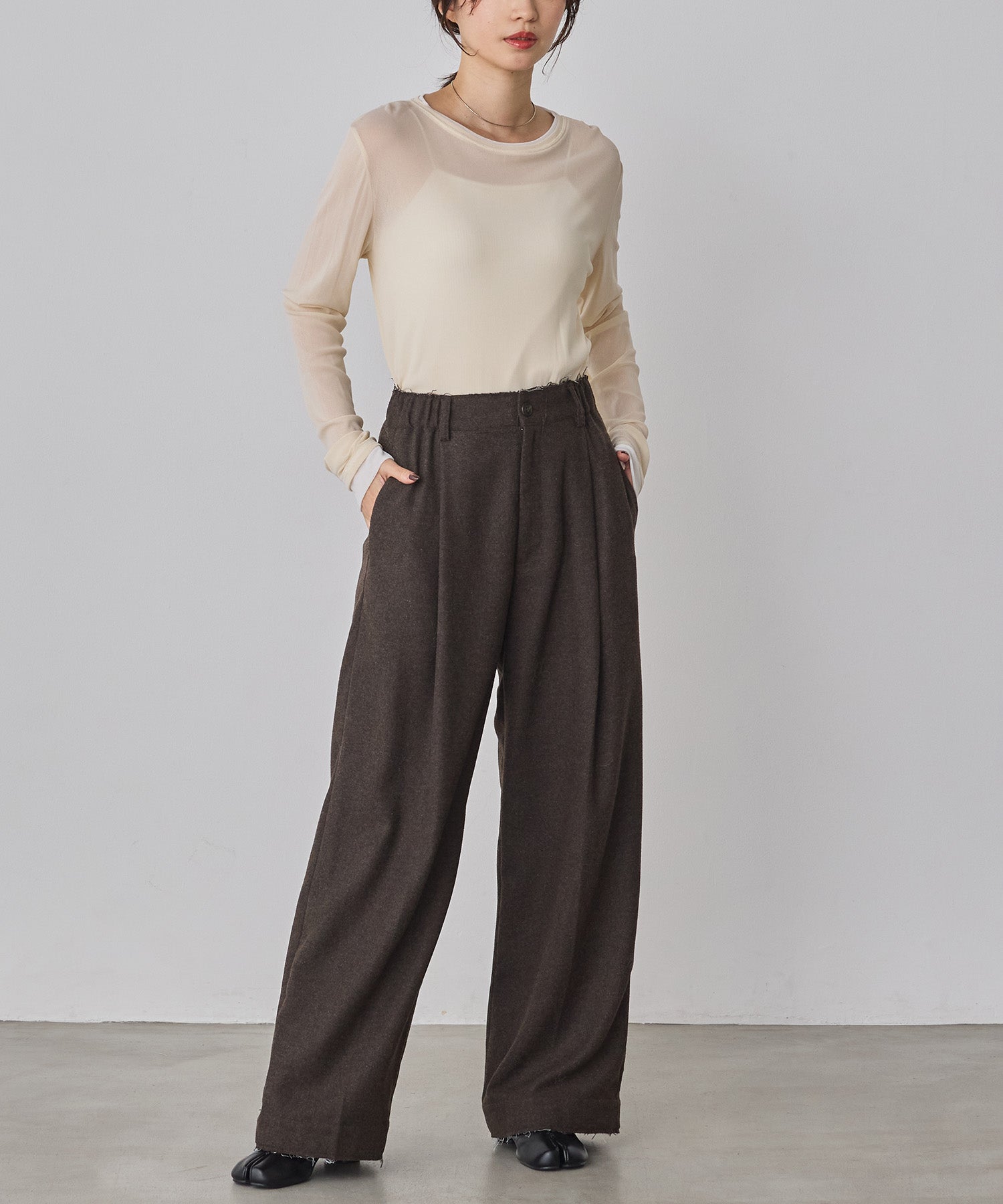 WOOL BLEND WIDE TUCK PANTS