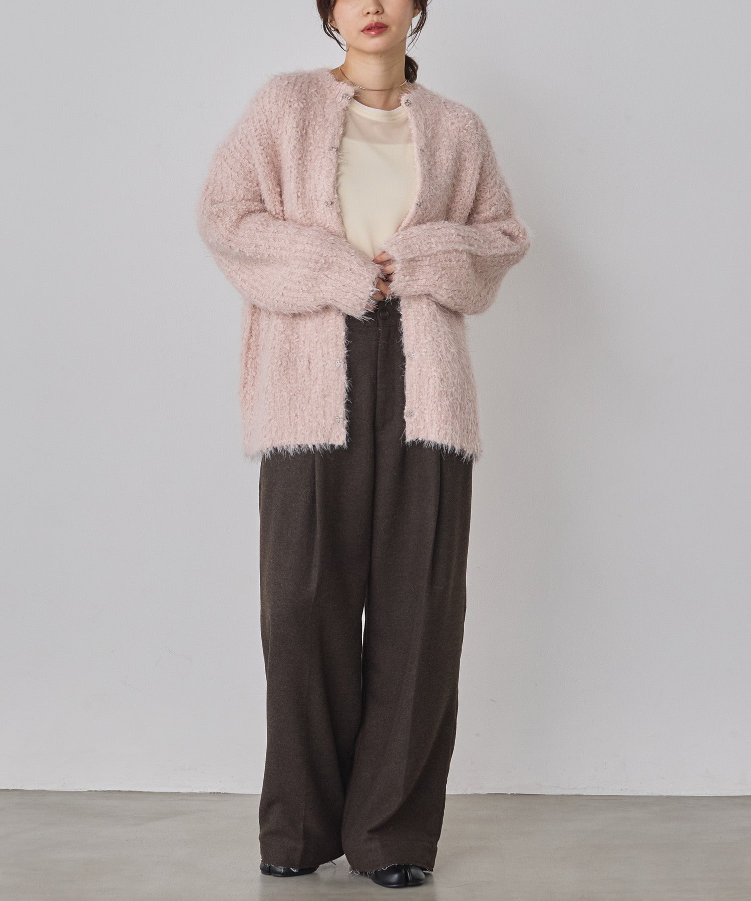 WOOL BLEND WIDE TUCK PANTS