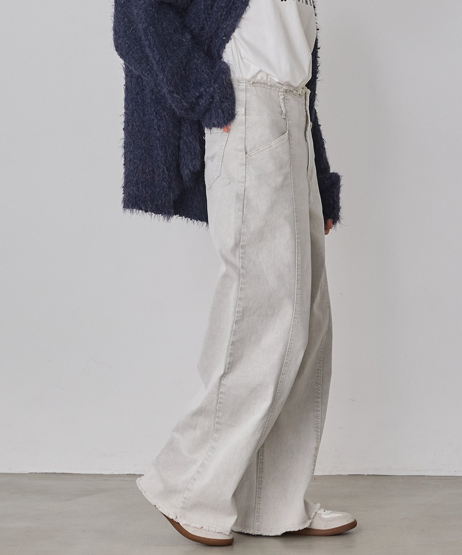 STRETCH DENIM WIDE PANTS