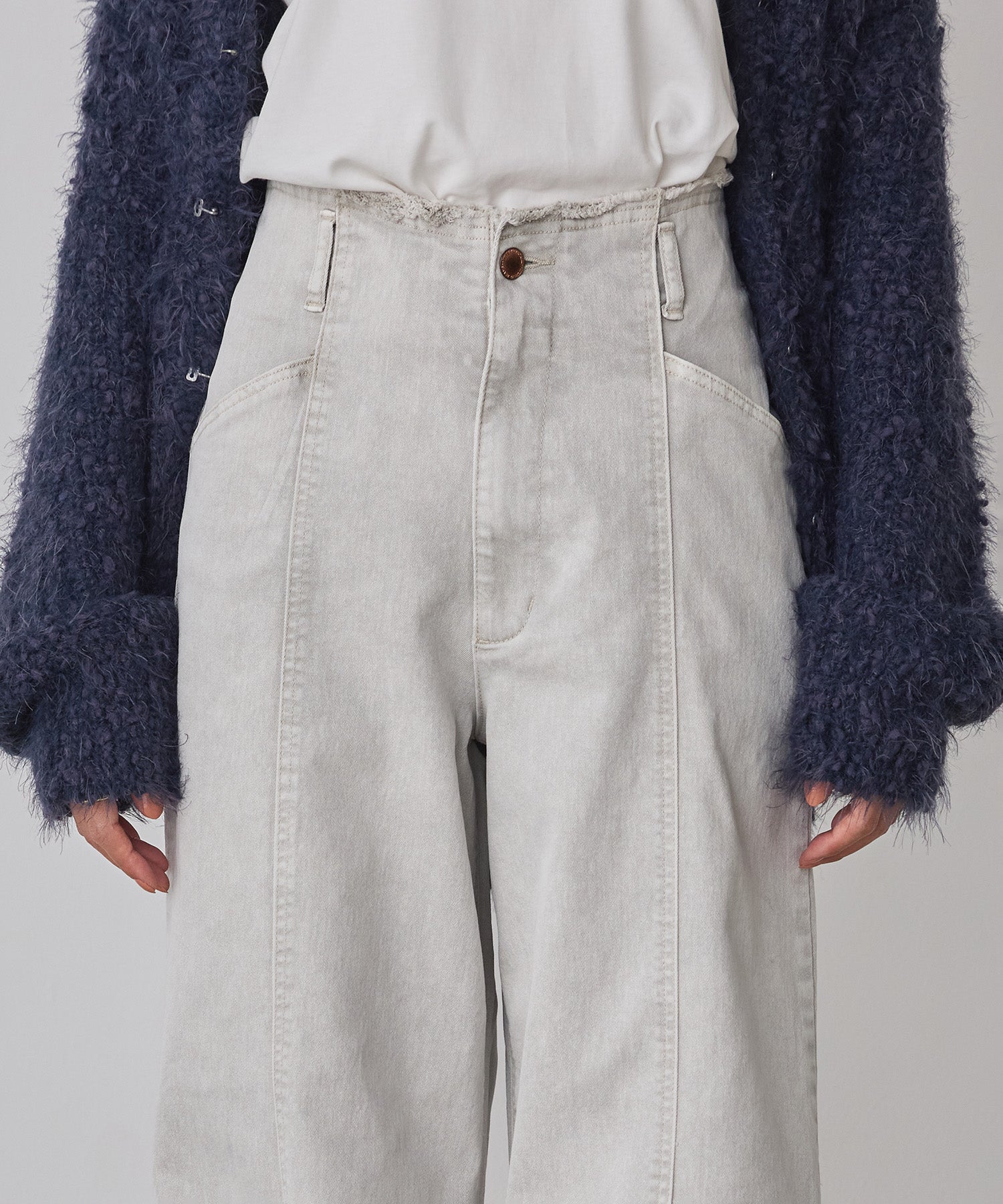 STRETCH DENIM WIDE PANTS