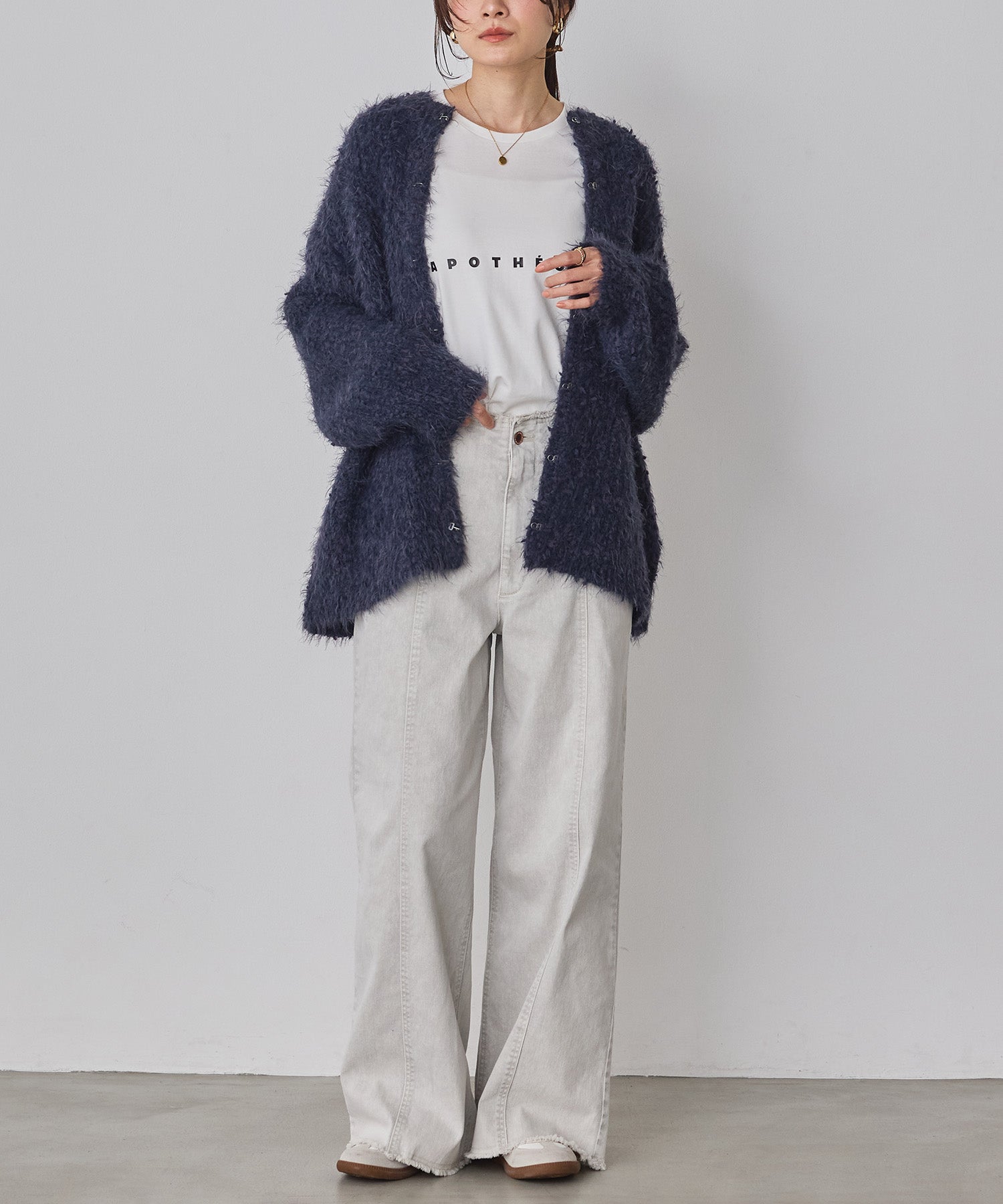 STRETCH DENIM WIDE PANTS