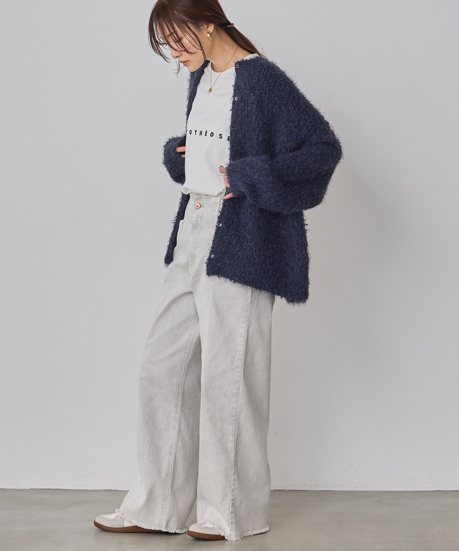 STRETCH DENIM WIDE PANTS