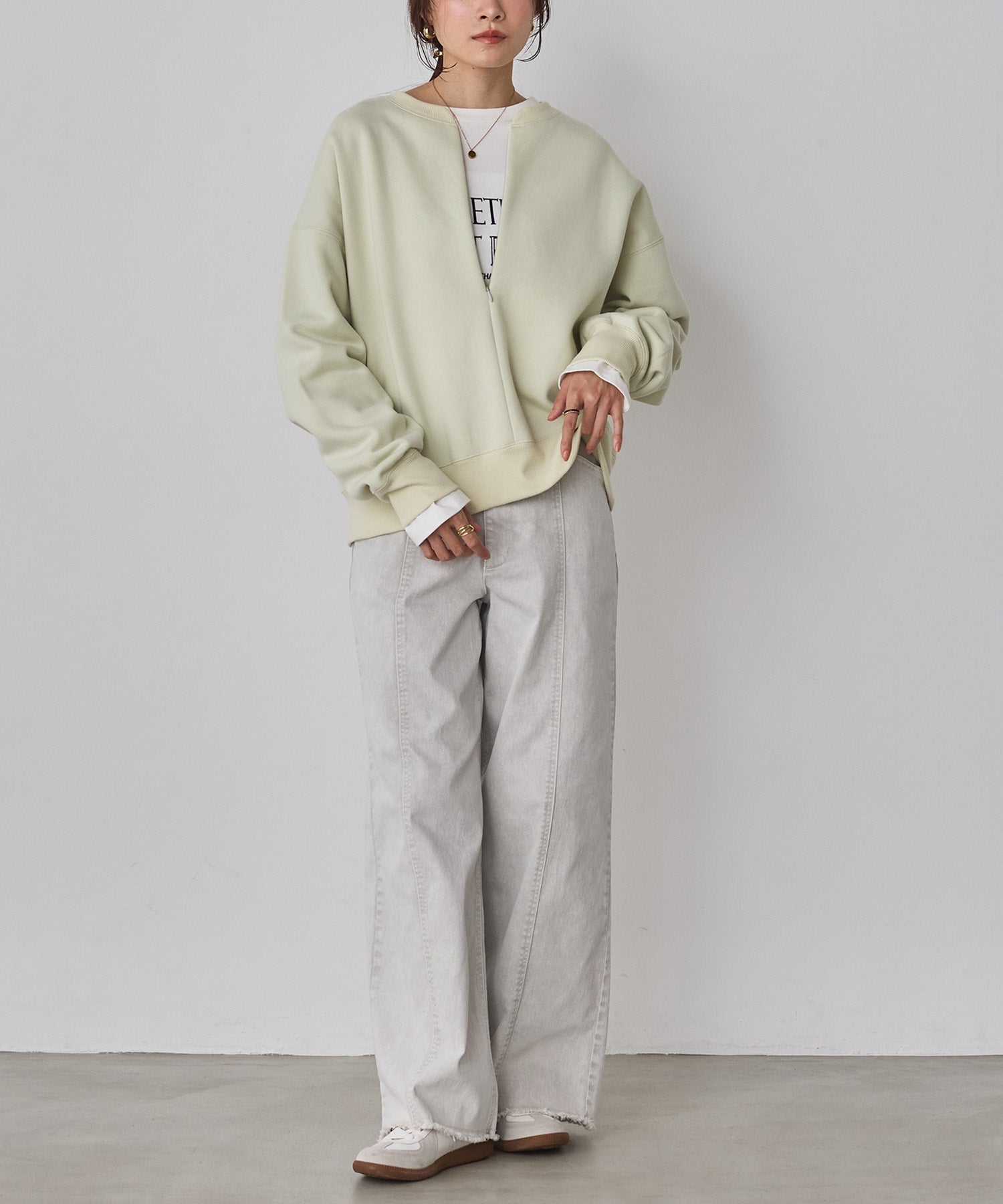 STRETCH DENIM WIDE PANTS