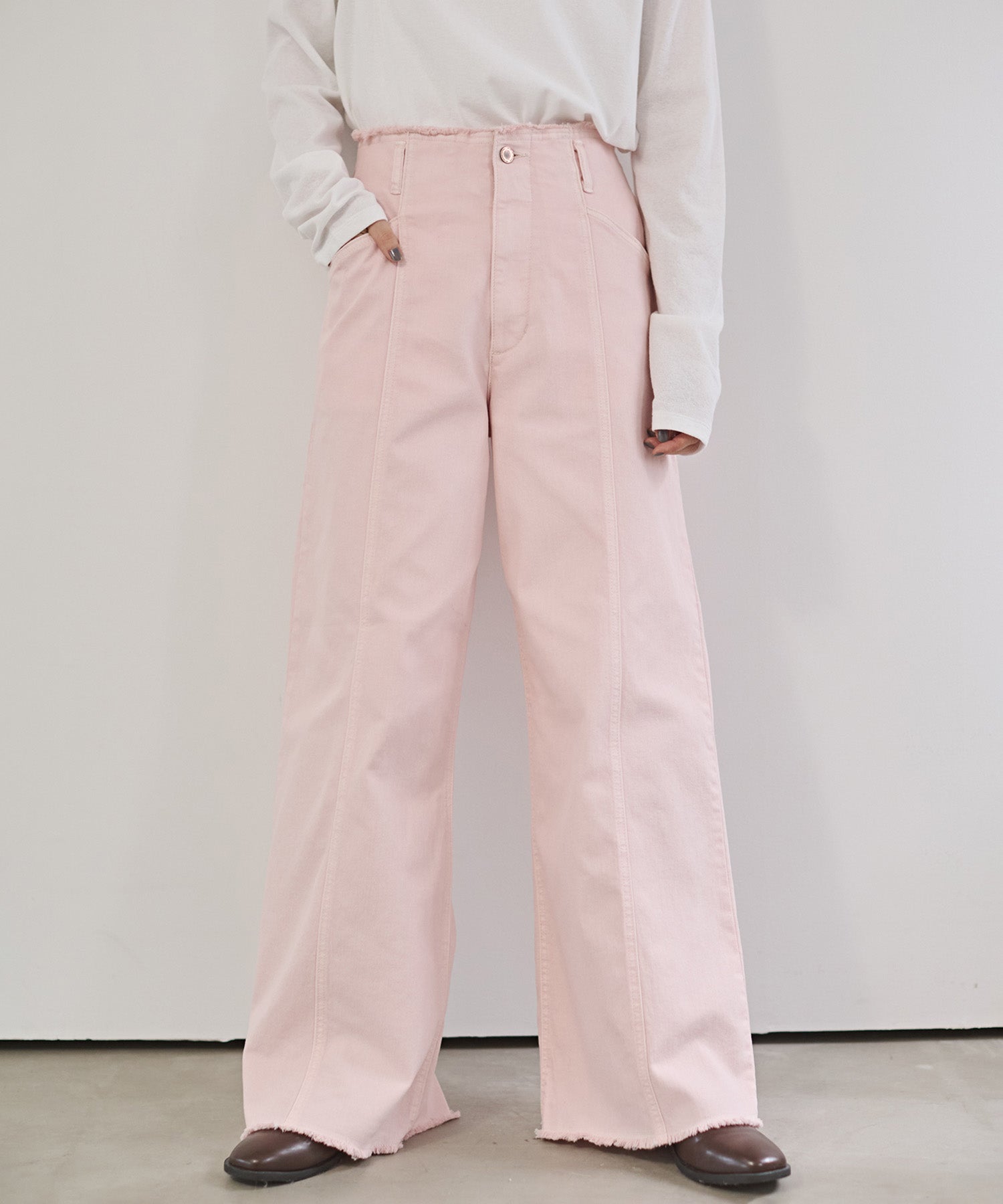 STRETCH DENIM WIDE PANTS