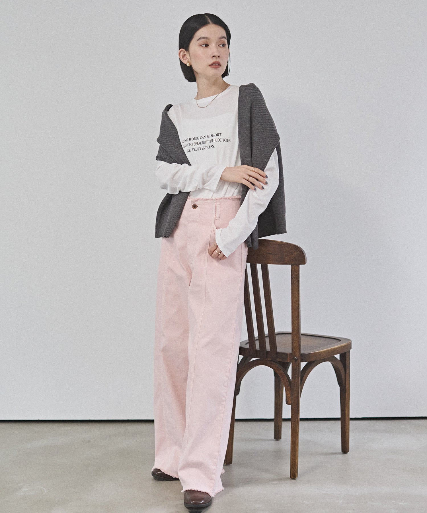 STRETCH DENIM WIDE PANTS