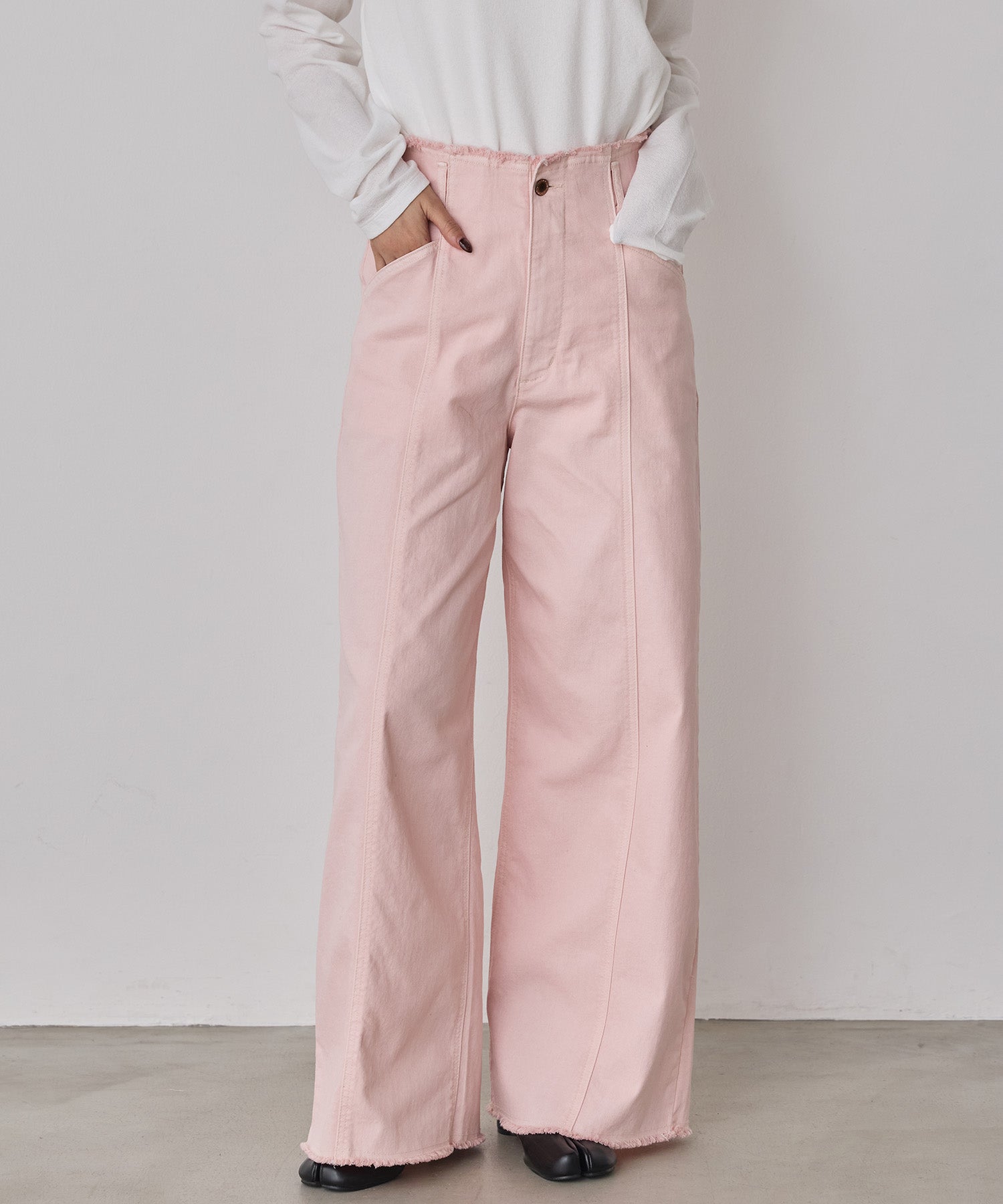 STRETCH DENIM WIDE PANTS