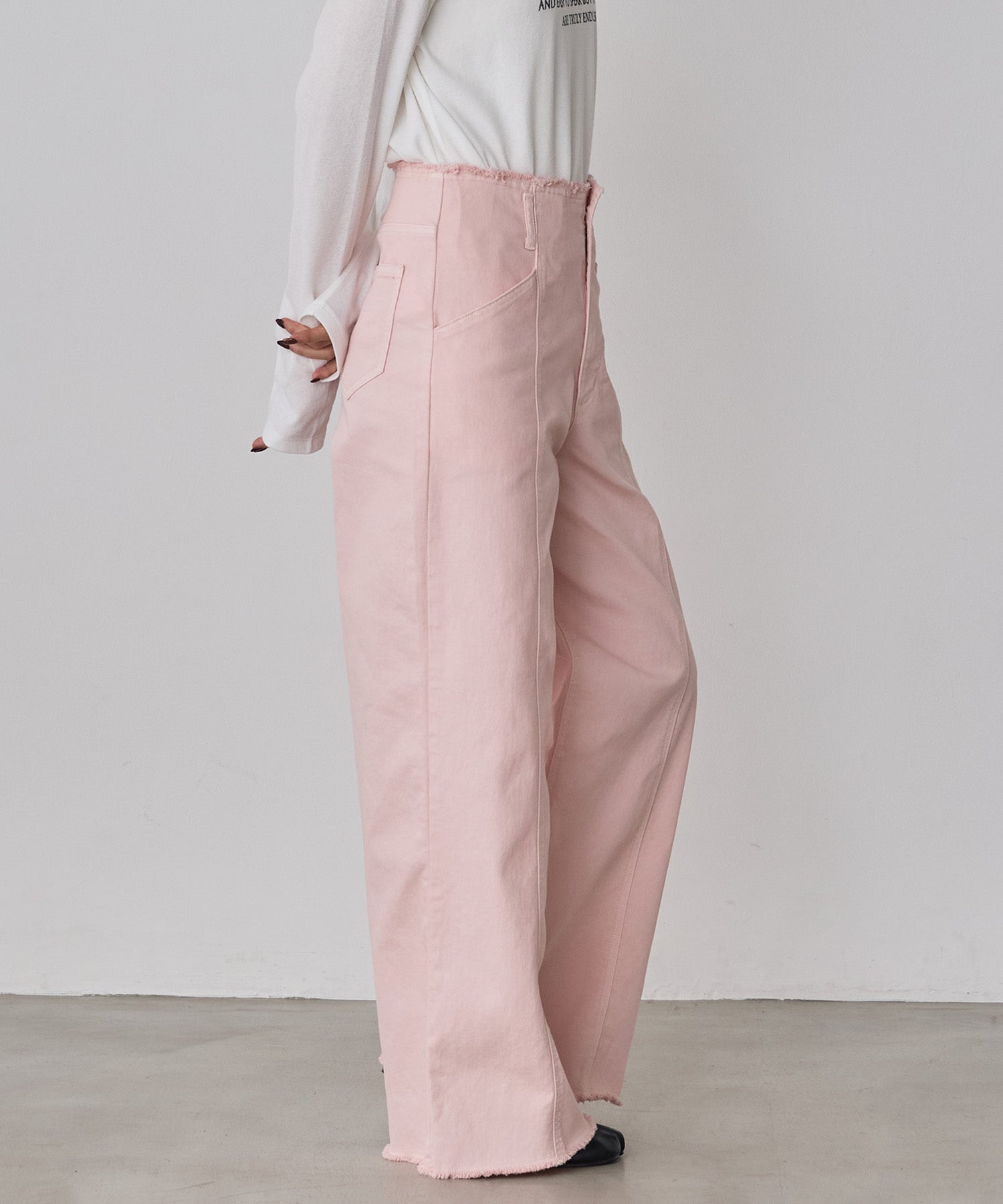 STRETCH DENIM WIDE PANTS
