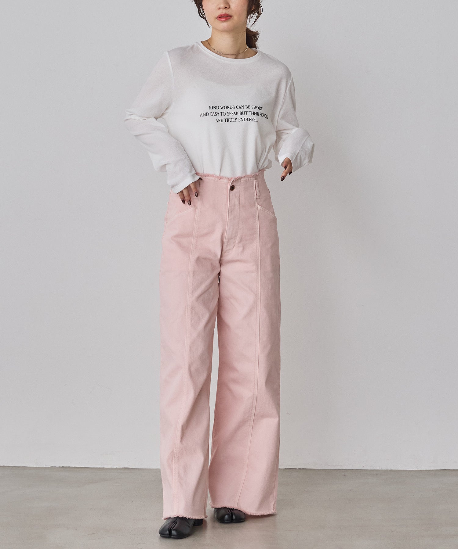 STRETCH DENIM WIDE PANTS