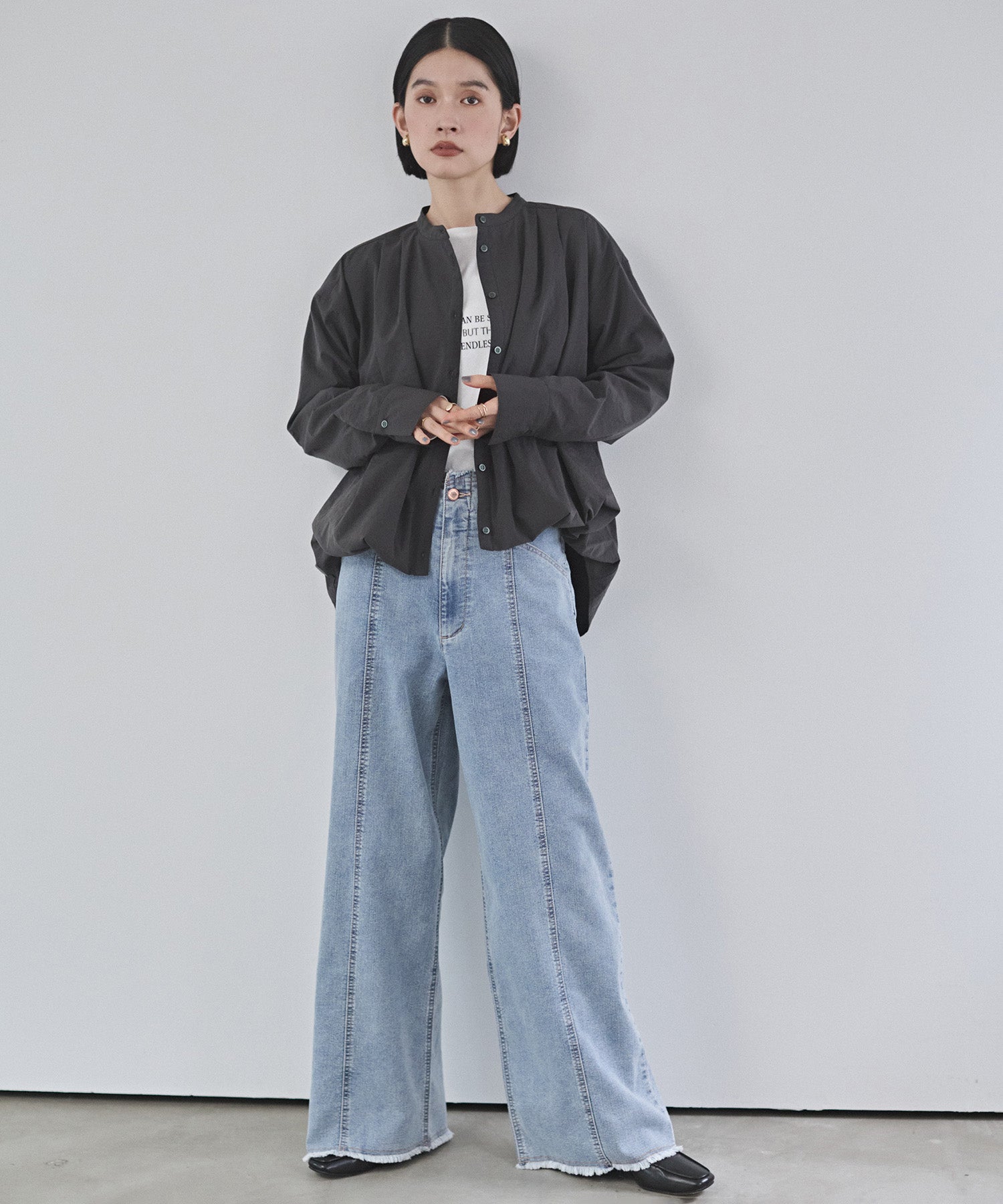 STRETCH DENIM WIDE PANTS