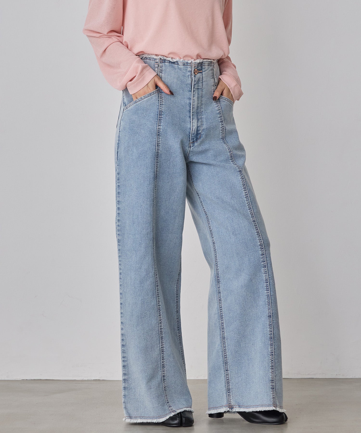 STRETCH DENIM WIDE PANTS